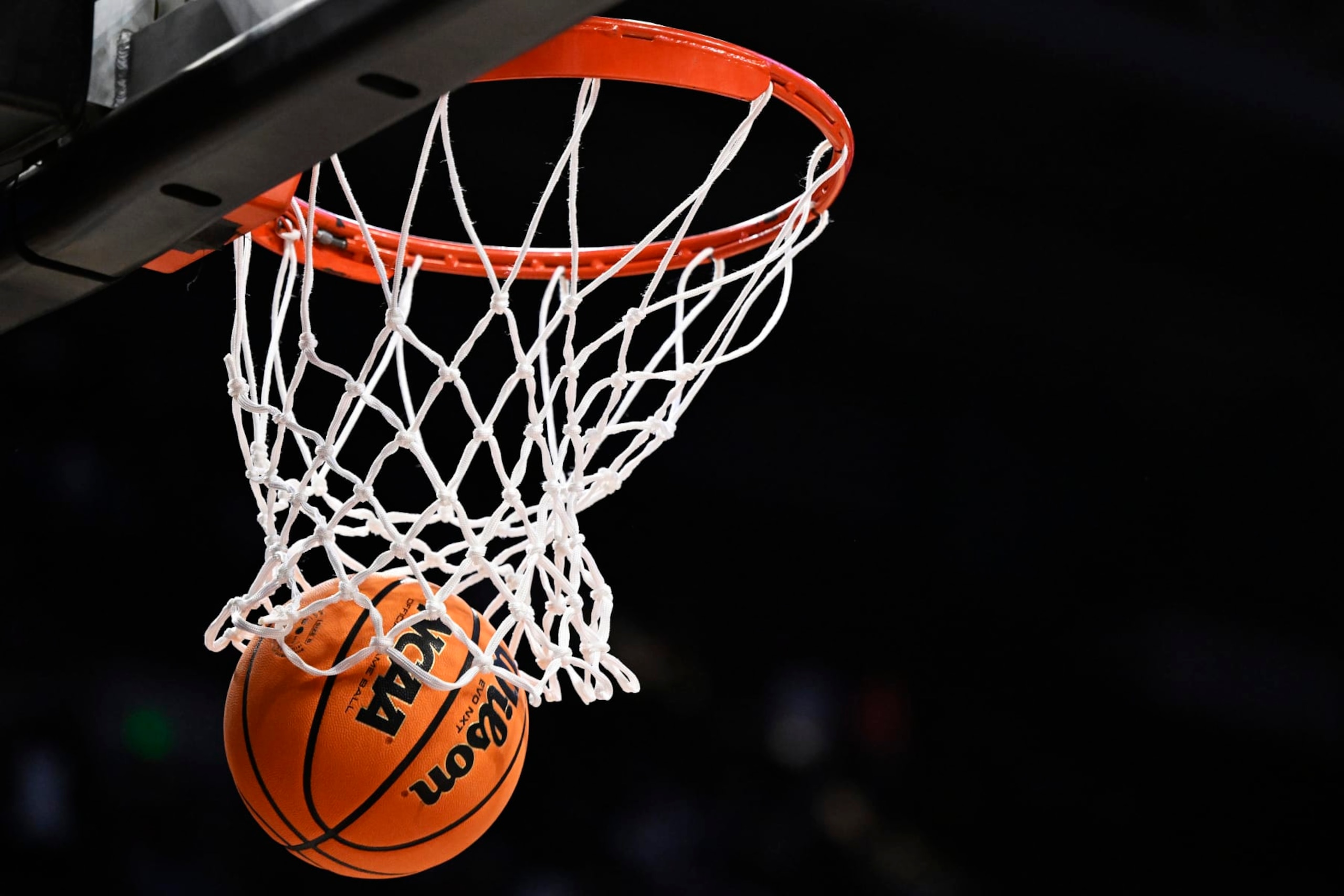 COLUMBIA, SOUTH CAROLINA - MARCH 24: A basketball goes through the hoop during warm ups before the North Carolina Tar Heels play the South Carolina Gamecocks during the second round of the NCAA Women’s Basketball Tournament at Colonial Life Arena on March 24, 2024 in Columbia, South Carolina. (Photo by Eakin Howard/Getty Images)