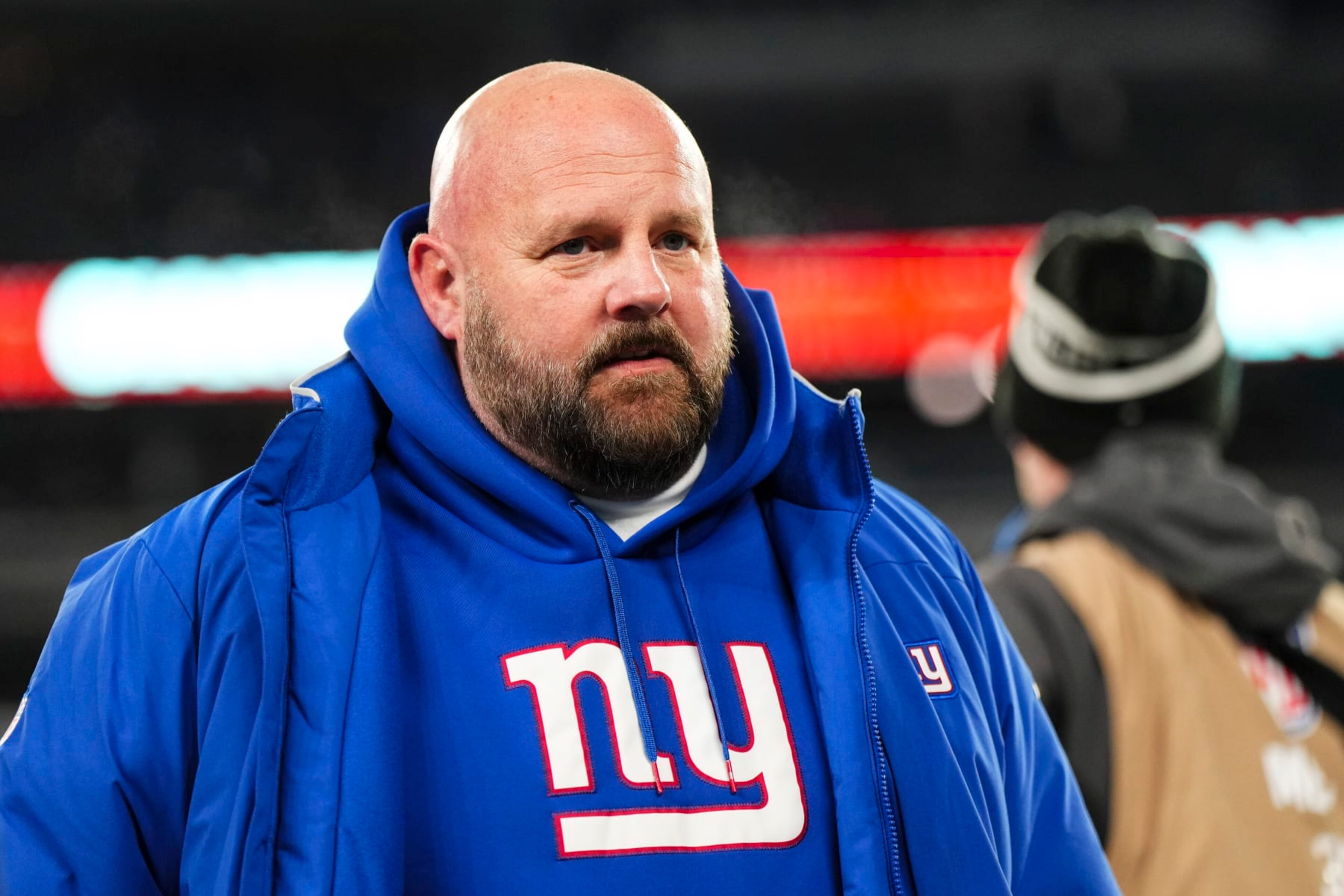 EAST RUTHERFORD, NJ - JANUARY 07: New York Giants head coach Brian Daboll walks off of the field after an NFL football game against the Philadelphia Eagles at MetLife Stadium on January 7, 2024 in East Rutherford, New Jersey. (Photo by Cooper Neill/Getty Images)