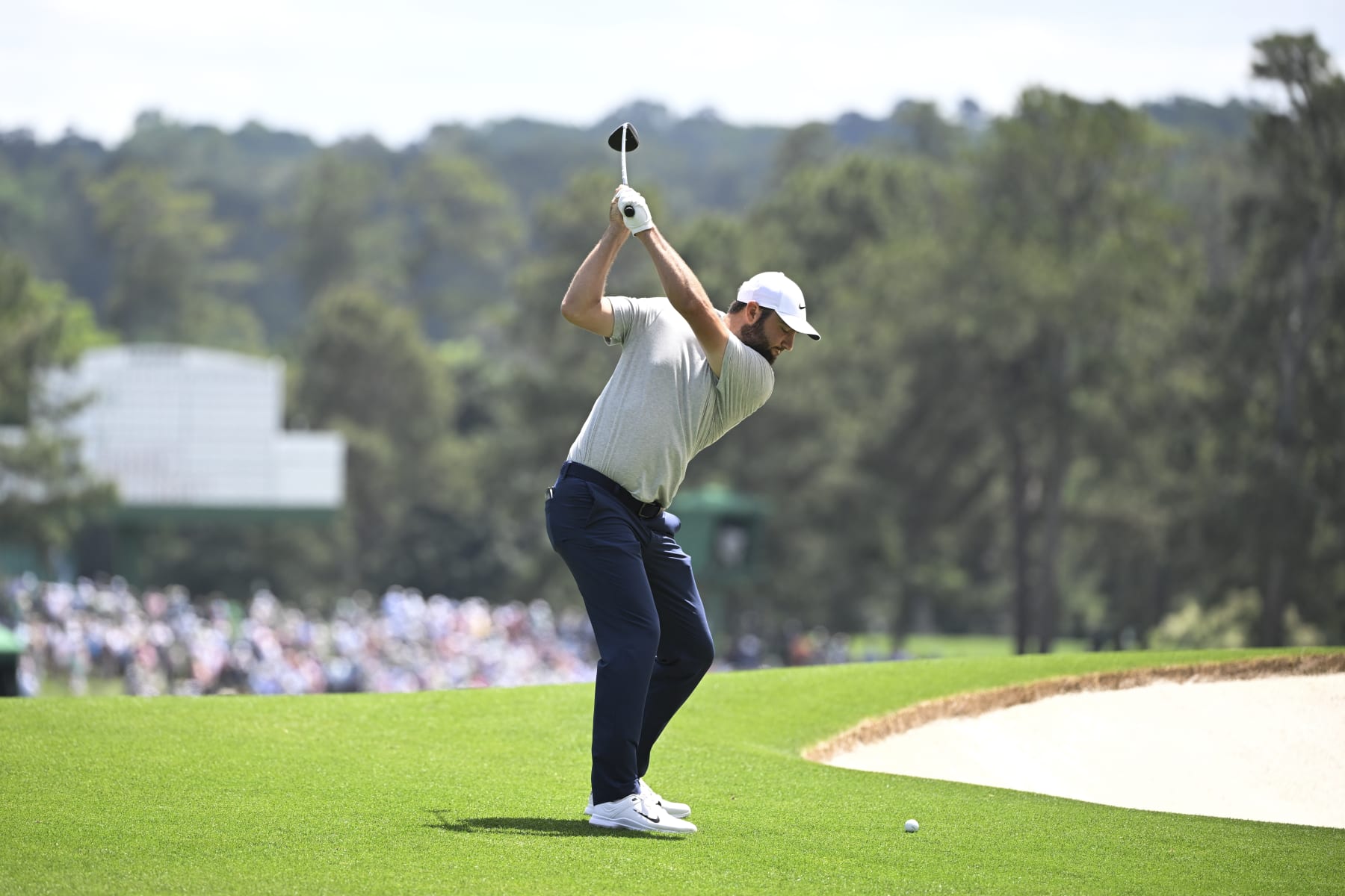 AUGUSTA, GEORGIA - APRIL 11: Scottie Scheffler hits his second shot from the fairway on the second hole during the first round of Masters Tournament at Augusta National Golf Club on April 11, 2024 in Augusta, Georgia. (Photo by Ben Jared/PGA TOUR via Getty Images) AUGUSTA, GEORGIA - APRIL 11: Scottie Scheffler hits his second shot from the fairway on the second hole during the first round of Masters Tournament at Augusta National Golf Club on April 11, 2024 in Augusta, Georgia. (Photo by Ben Jared/PGA TOUR via Getty Images)