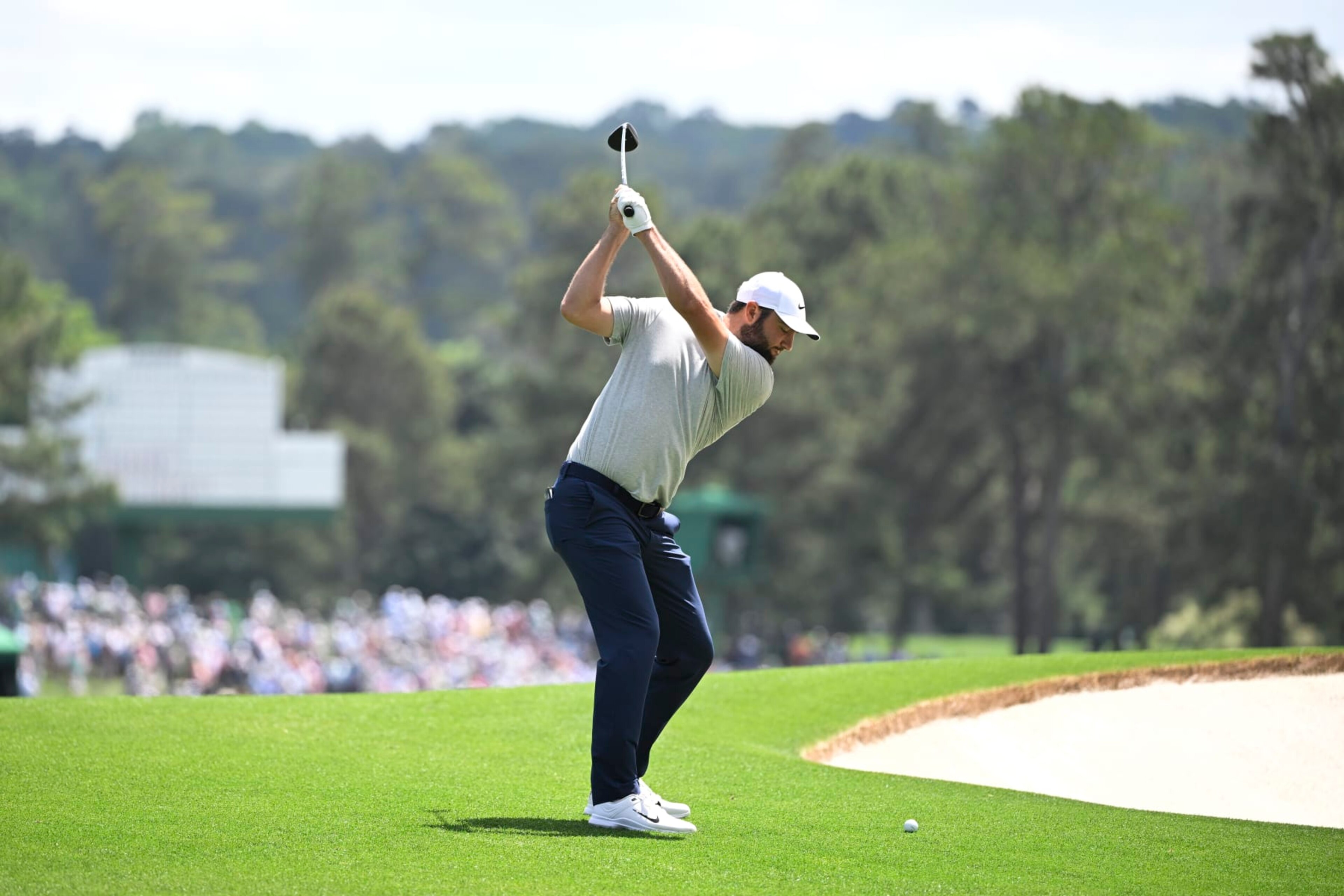 AUGUSTA, GEORGIA - APRIL 11: Scottie Scheffler hits his second shot from the fairway on the second hole during the first round of Masters Tournament at Augusta National Golf Club on April 11, 2024 in Augusta, Georgia. (Photo by Ben Jared/PGA TOUR via Getty Images) AUGUSTA, GEORGIA - APRIL 11: Scottie Scheffler hits his second shot from the fairway on the second hole during the first round of Masters Tournament at Augusta National Golf Club on April 11, 2024 in Augusta, Georgia. (Photo by Ben Jared/PGA TOUR via Getty Images)