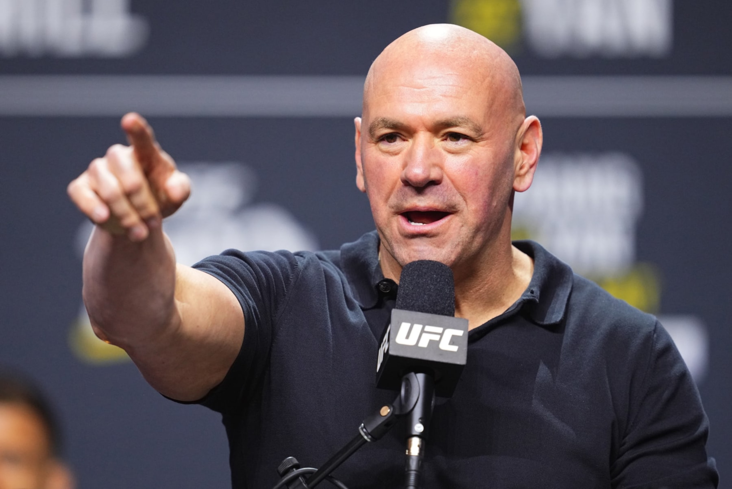 LAS VEGAS, NEVADA - APRIL 11: UFC CEO Dana White is seen on stage during the UFC 300 press conference at MGM Grand Garden Arena on April 11, 2024 in Las Vegas, Nevada.  (Photo by Jeff Bottari/Zuffa LLC via Getty Images)
