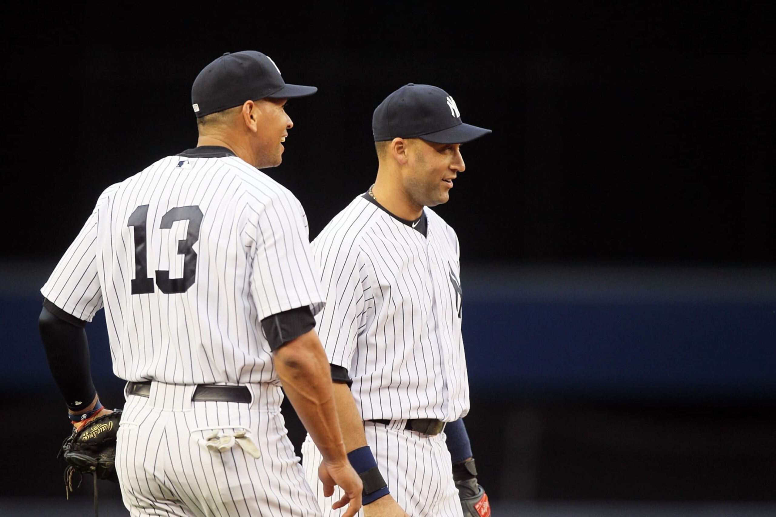 NEW YORK, NY - MAY 22: (NEW YORK DAILIES OUT) Alex Rodriguez #13 and Derek Jeter #2 of the New York Yankees looks on against the Kansas City Royals at Yankee Stadium on May 22, 2012 in the Bronx borough of New York City. The Yankees defeated the Royals 3-2. (Photo by Jim McIsaac/Getty Images) NEW YORK, NY - MAY 22: (NEW YORK DAILIES OUT) Alex Rodriguez #13 and Derek Jeter #2 of the New York Yankees looks on against the Kansas City Royals at Yankee Stadium on May 22, 2012 in the Bronx borough of New York City. The Yankees defeated the Royals 3-2. (Photo by Jim McIsaac/Getty Images)