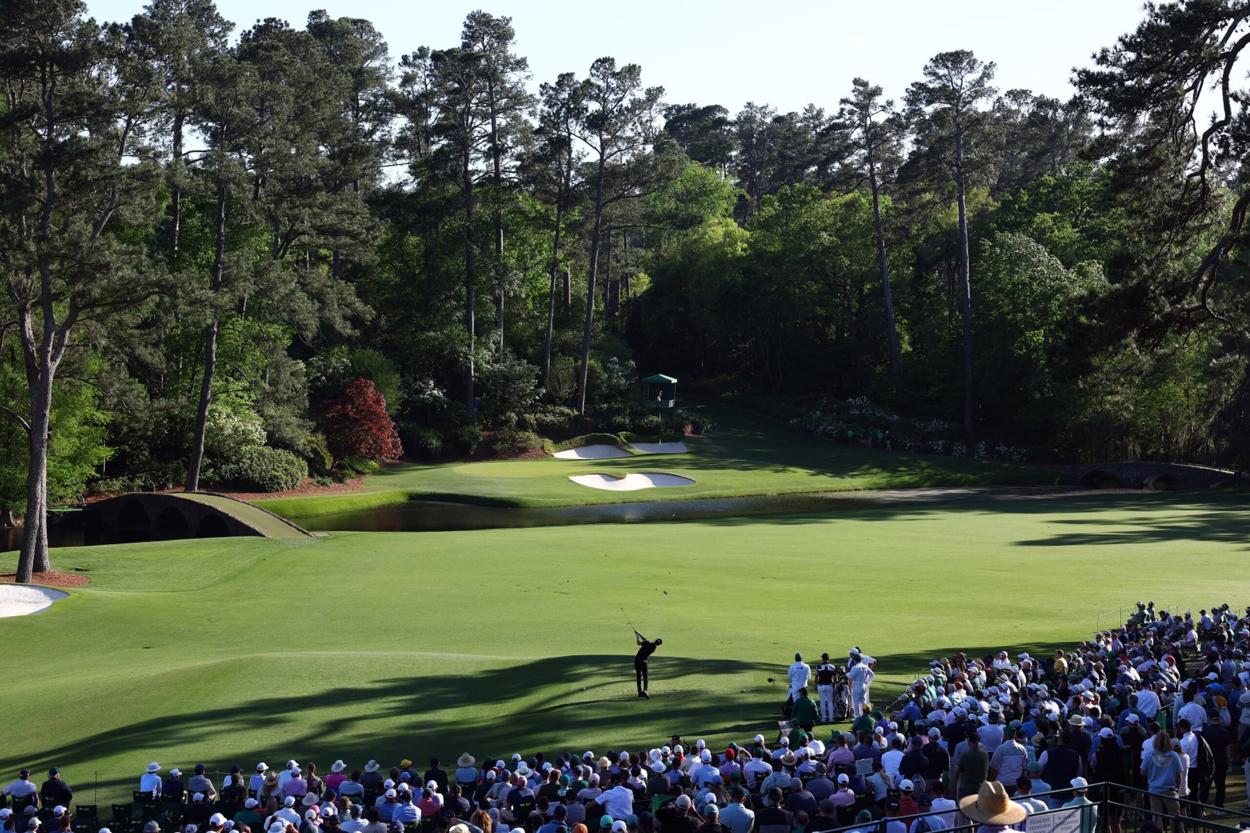 AUGUSTA, GEORGIA - APRIL 12: Wyndham Clark of the United States plays his shot from the 12th tee during the second round of the 2024 Masters Tournament at Augusta National Golf Club on April 12, 2024 in Augusta, Georgia. (Photo by Maddie Meyer/Getty Images)