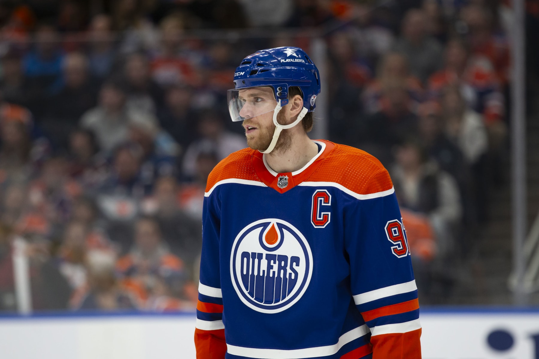 EDMONTON, CANADA - APRIL 5: Connor McDavid #97 of the Edmonton Oilers skates against the Colorado Avalanche during the third period at Rogers Place on April 5, 2024 in Edmonton, Canada. (Photo by Codie McLachlan/Getty Images)