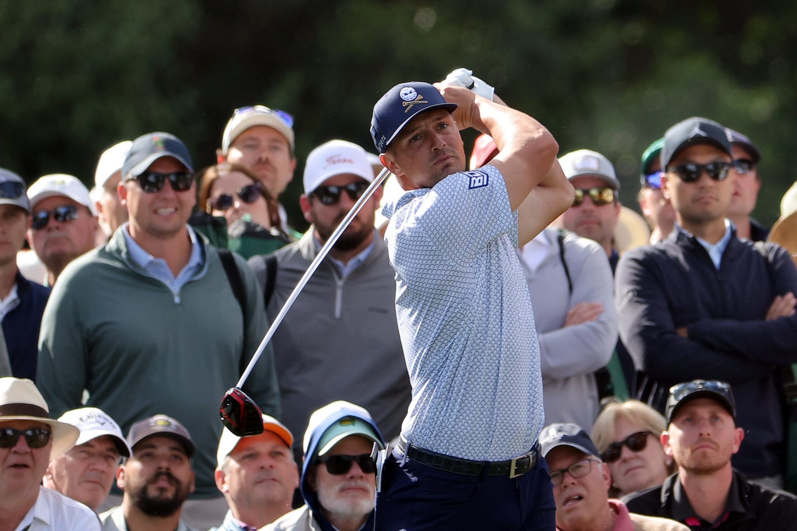 AUGUSTA, GEORGIA - APRIL 12: Bryson DeChambeau of the United States plays his shot from the 17th tee during the second round of the 2024 Masters Tournament at Augusta National Golf Club on April 12, 2024 in Augusta, Georgia. (Photo by Jamie Squire/Getty Images) (Photo by Jamie Squire/Getty Images)
