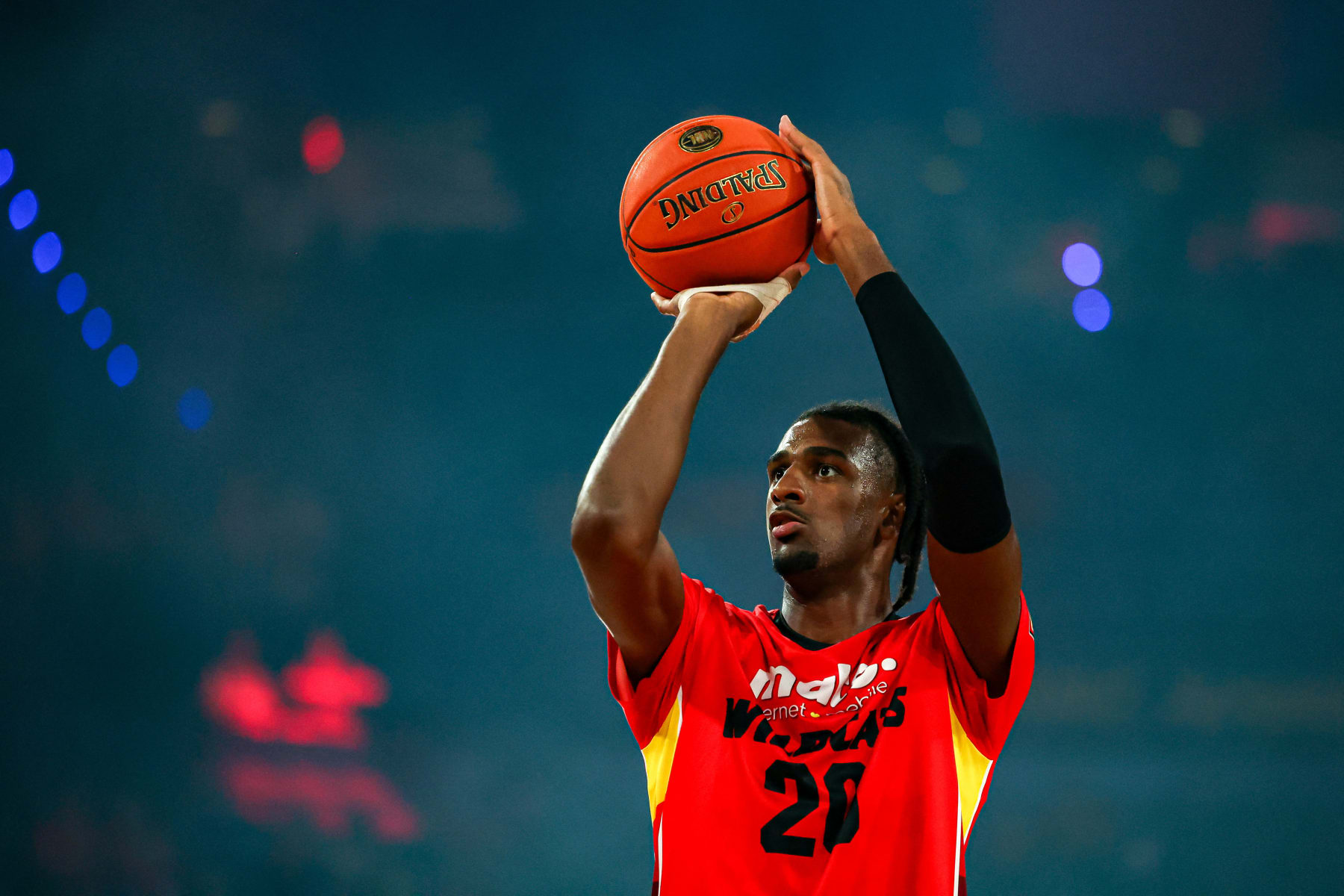 French basketball player Alexandre Sarr of the Perth Wildcats practices before playing against the Tasmania Jackjumpers during an Australian National Basketball League game at Perth Arena in Perth on March 8, 2024. (Photo by COLIN MURTY / AFP) / -- IMAGE RESTRICTED TO EDITORIAL USE - STRICTLY NO COMMERCIAL USE -- (Photo by COLIN MURTY/AFP via Getty Images)