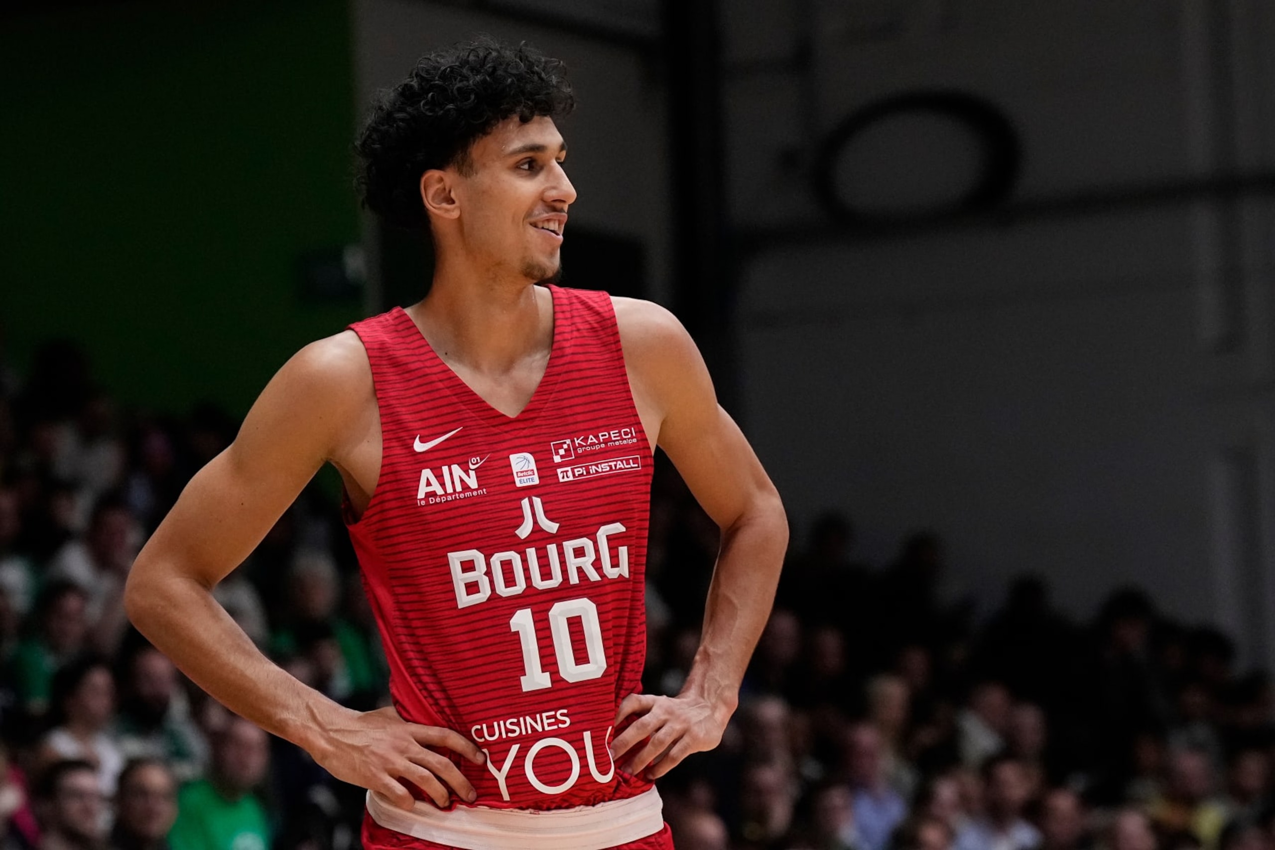 NANTERRE, FRANCE - MARCH 23: Zaccharie Risacher (10) (Bourg en Bresse) looks on during the French National Basketball League (LNB) game between Nanterre 92 and Bourg en Bresse at Palais des sports Maurice Thorez on March 23, 2024 in Nanterre, France. (Photo by Glenn Gervot/Icon Sportswire via Getty Images) NANTERRE, FRANCE - MARCH 23: Zaccharie Risacher (10) (Bourg en Bresse) looks on during the French National Basketball League (LNB) game between Nanterre 92 and Bourg en Bresse at Palais des sports Maurice Thorez on March 23, 2024 in Nanterre, France. (Photo by Glenn Gervot/Icon Sportswire via Getty Images)