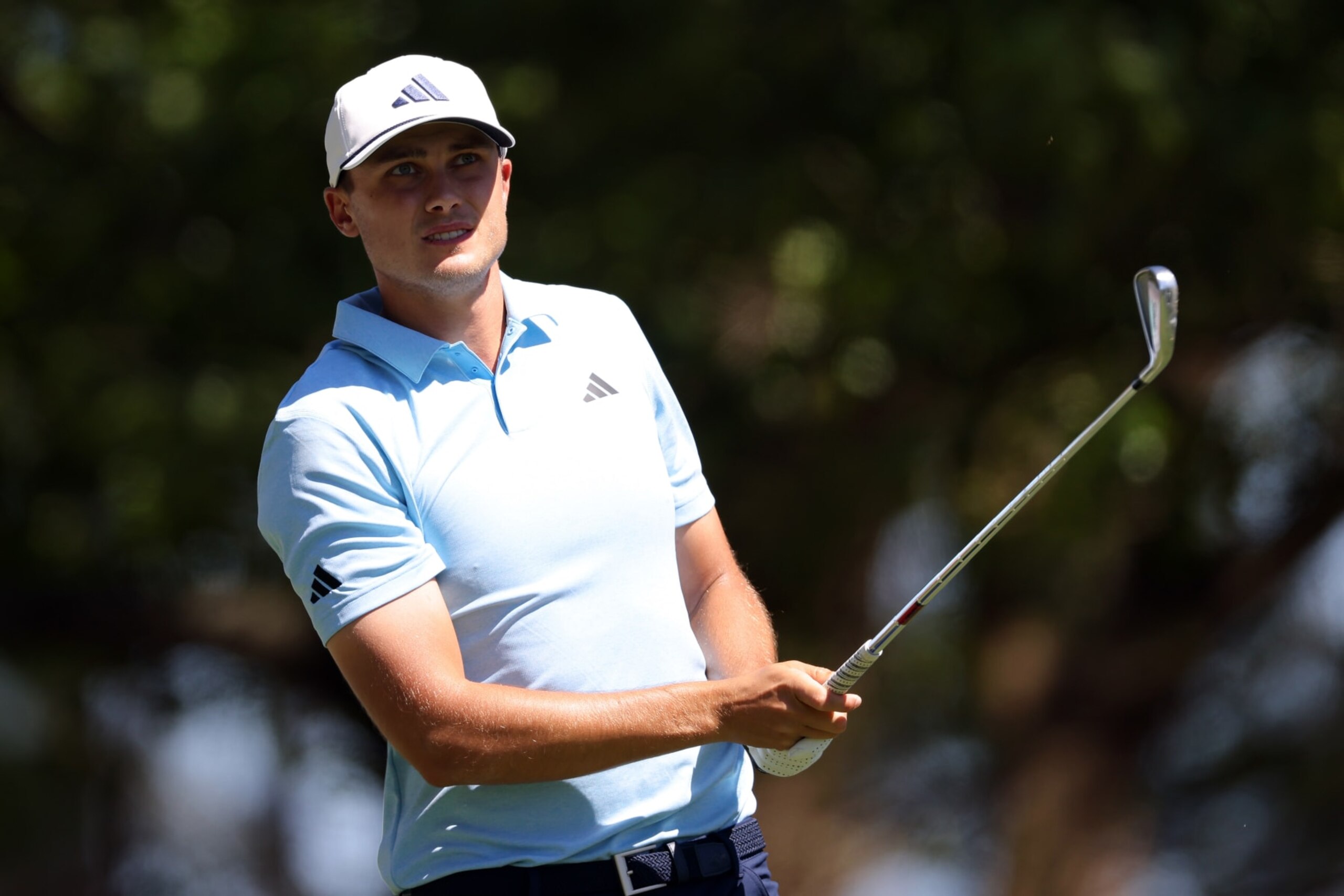 AUGUSTA, GEORGIA - APRIL 13: Ludvig Åberg of Sweden plays his shot from the fourth tee during the third round of the 2024 Masters Tournament at Augusta National Golf Club on April 13, 2024 in Augusta, Georgia. (Photo by Jamie Squire/Getty Images) (Photo by Jamie Squire/Getty Images)