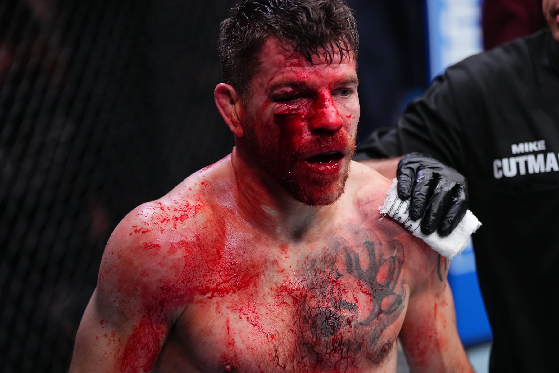 LAS VEGAS, NEVADA - APRIL 13: Jim Miller returns to his corner in a lightweight fight during the UFC 300 event at T-Mobile Arena on April 13, 2024 in Las Vegas, Nevada.  (Photo by Jeff Bottari/Zuffa LLC via Getty Images)