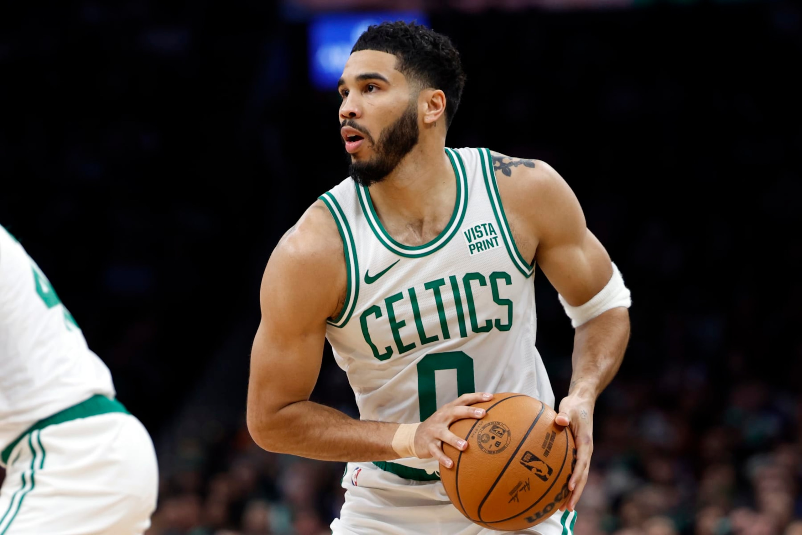 Boston, MA - April 11: Boston Celtics forward Jayson Tatum looks to take a shot against the New York Knicks in the first quarter. (Photo by Danielle Parhizkaran/The Boston Globe via Getty Images) Boston, MA - April 11: Boston Celtics forward Jayson Tatum looks to take a shot against the New York Knicks in the first quarter. (Photo by Danielle Parhizkaran/The Boston Globe via Getty Images)