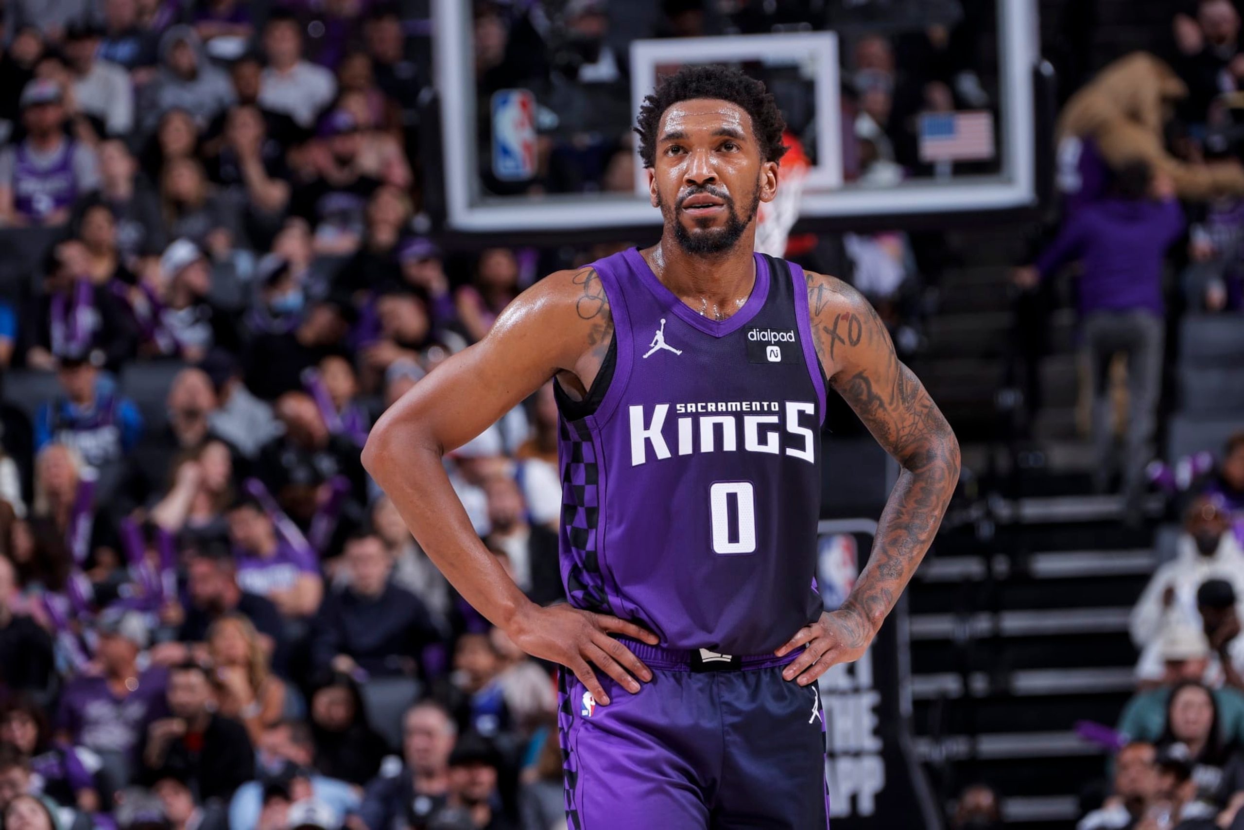 SACRAMENTO, CA - MARCH 26: Malik Monk #0 of the Sacramento Kings looks on during the game against the Dallas Mavericks on March 26, 2024 at Golden 1 Center in Sacramento, California. NOTE TO USER: User expressly acknowledges and agrees that, by downloading and or using this Photograph, user is consenting to the terms and conditions of the Getty Images License Agreement. Mandatory Copyright Notice: Copyright 2024 NBAE (Photo by Rocky Widner/NBAE via Getty Images)