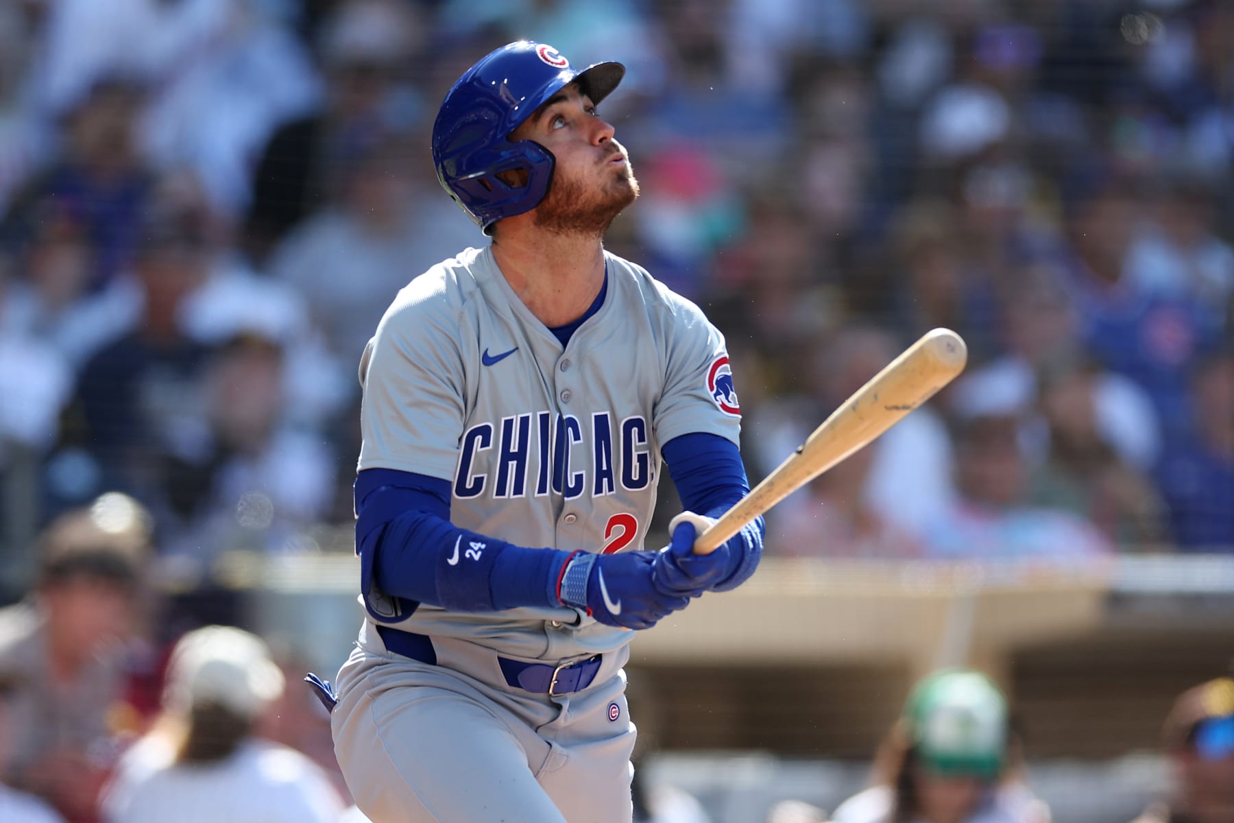 SAN DIEGO, CALIFORNIA - APRIL 10: Cody Bellinger #24 of the Chicago Cubs runs to first base during a game against the San Diego Padres at Petco Park on April 10, 2024 in San Diego, California. (Photo by Sean M. Haffey/Getty Images)