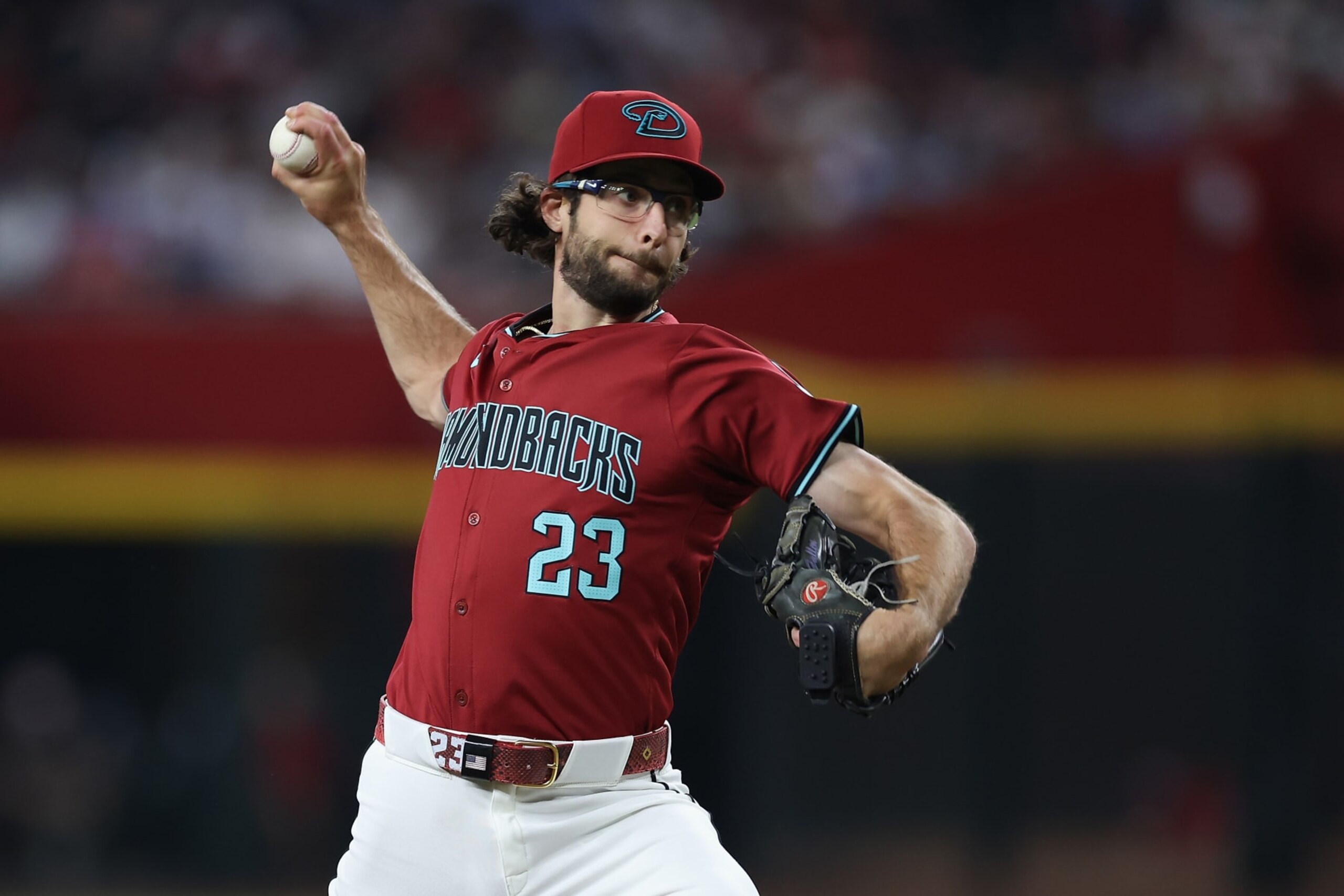 PHOENIX, ARIZONA - APRIL 14: Starting pitcher Zac Gallen #23 of the Arizona Diamondbacks pitches against the St. Louis Cardinals during the third inning of the MLB game at Chase Field on April 14, 2024 in Phoenix, Arizona. (Photo by Christian Petersen/Getty Images)
