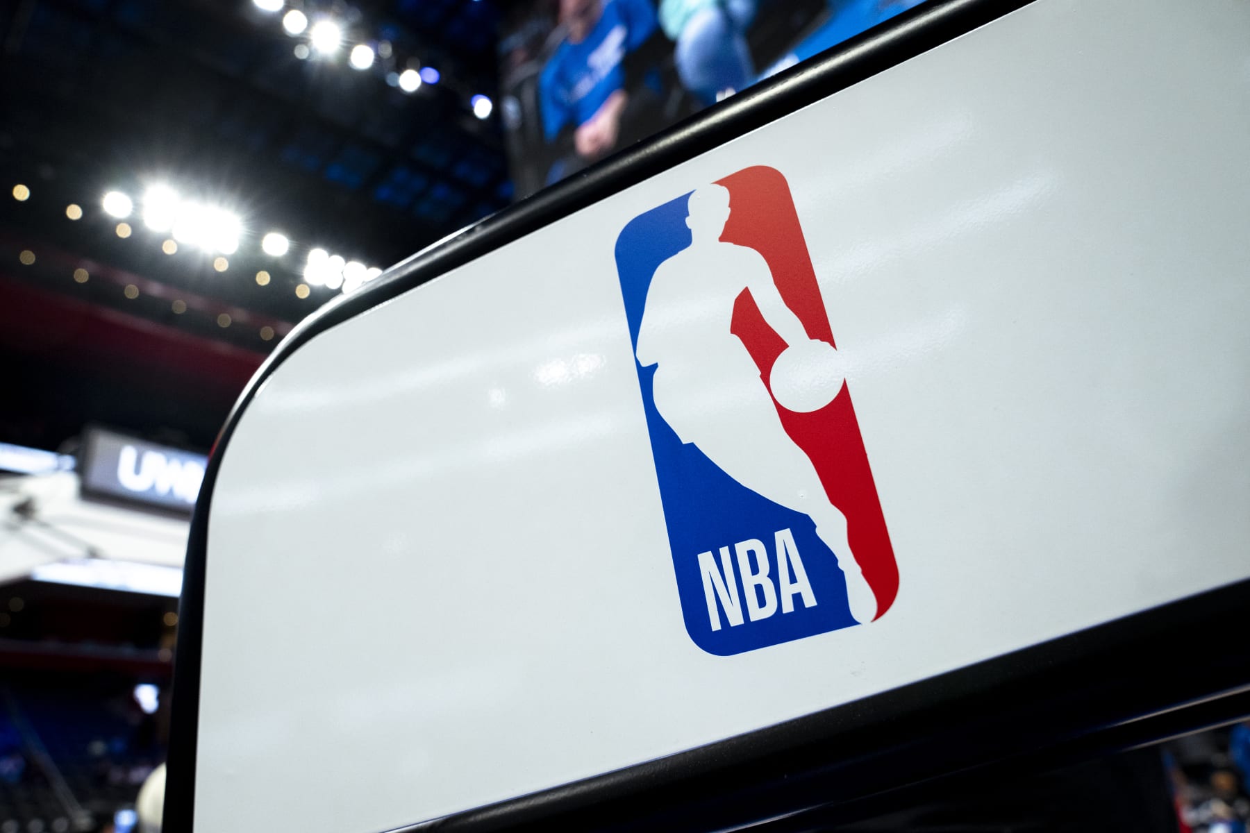 DETROIT, MICHIGAN - FEBRUARY 04: The NBA logo is pictured before the game between the Detroit Pistons and Orlando Magic at Little Caesars Arena on February 04, 2024 in Detroit, Michigan. NOTE TO USER: User expressly acknowledges and agrees that, by downloading and or using this photograph, User is consenting to the terms and conditions of the Getty Images License Agreement. (Photo by Nic Antaya/Getty Images)