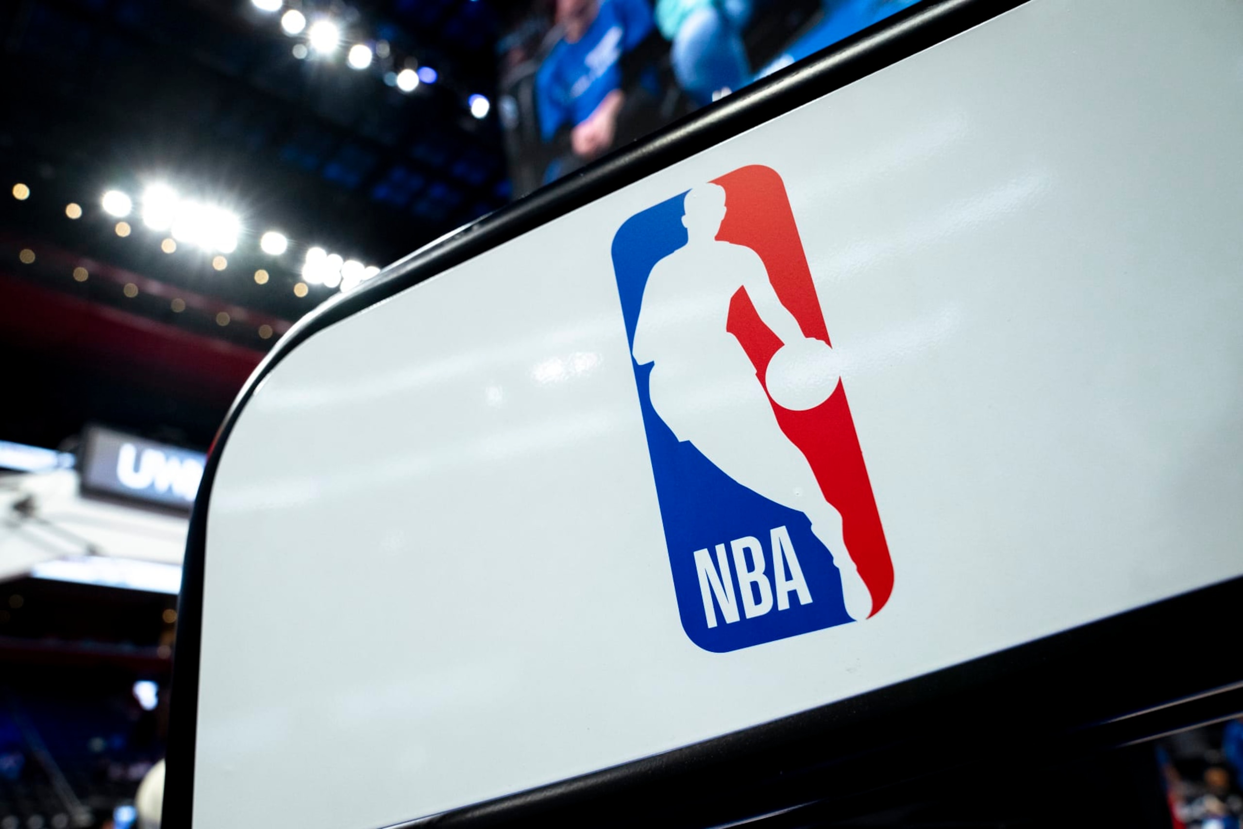 DETROIT, MICHIGAN - FEBRUARY 04: The NBA logo is pictured before the game between the Detroit Pistons and Orlando Magic at Little Caesars Arena on February 04, 2024 in Detroit, Michigan. NOTE TO USER: User expressly acknowledges and agrees that, by downloading and or using this photograph, User is consenting to the terms and conditions of the Getty Images License Agreement. (Photo by Nic Antaya/Getty Images)