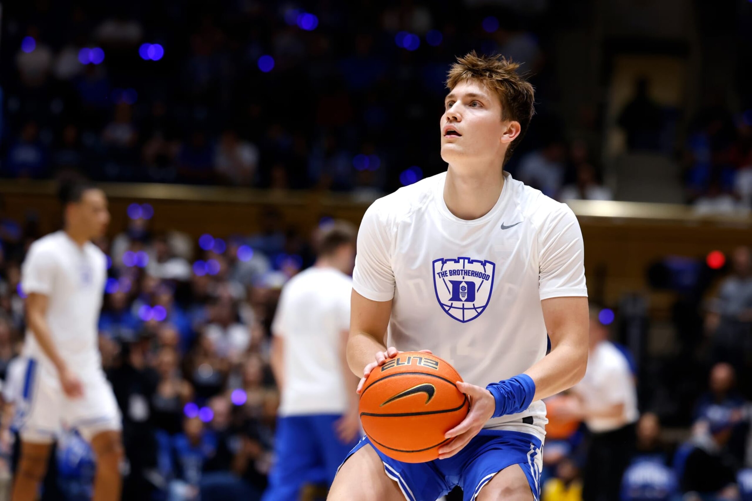 DURHAM, NORTH CAROLINA - OCTOBER 20: Jaden Schutt #14 of the Duke Blue Devils warms up prior to their scrimmage game during Countdown to Craziness at Cameron Indoor Stadium on October 20, 2023 in Durham, North Carolina. (Photo by Lance King/Getty Images) DURHAM, NORTH CAROLINA - OCTOBER 20: Jaden Schutt #14 of the Duke Blue Devils warms up prior to their scrimmage game during Countdown to Craziness at Cameron Indoor Stadium on October 20, 2023 in Durham, North Carolina. (Photo by Lance King/Getty Images)