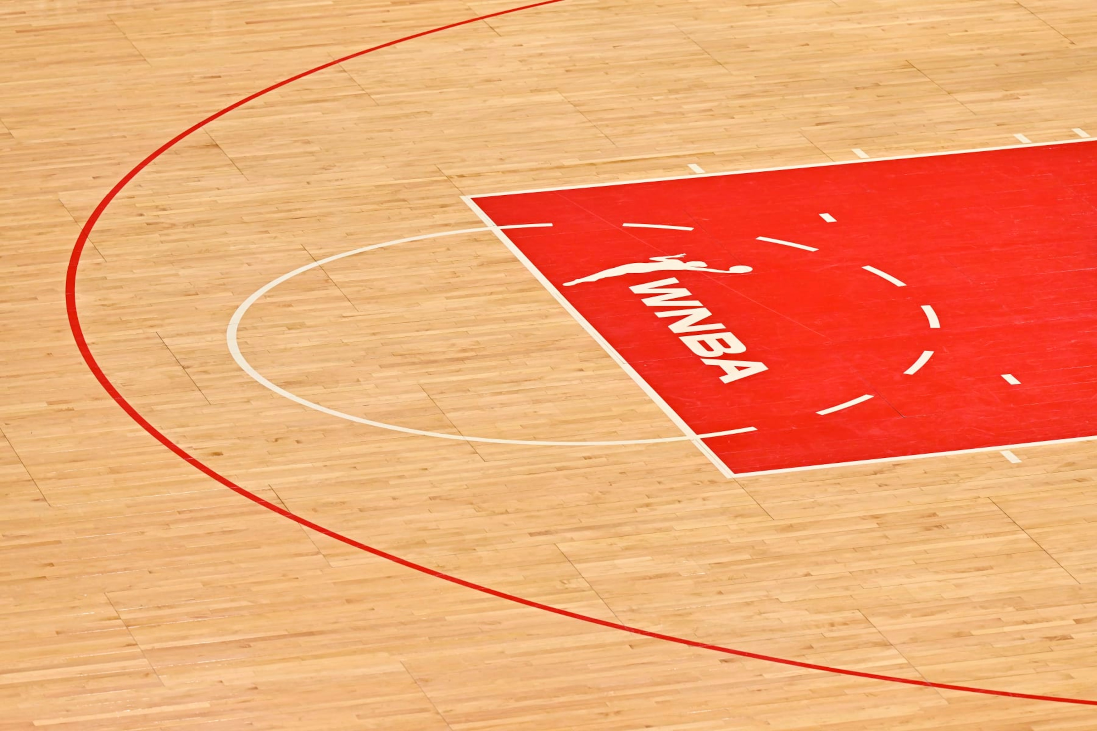 LAS VEGAS, NV - AUGUST 1: A look at the WNBA Logo before the game  on August 1, 2023 at Michelob ULTRA Arena in Las Vegas, Nevada. NOTE TO USER: User expressly acknowledges and agrees that, by downloading and or using this photograph, User is consenting to the terms and conditions of the Getty Images License Agreement. Mandatory Copyright Notice: Copyright 2023 NBAE (Photo by David Becker/NBAE via Getty Images)