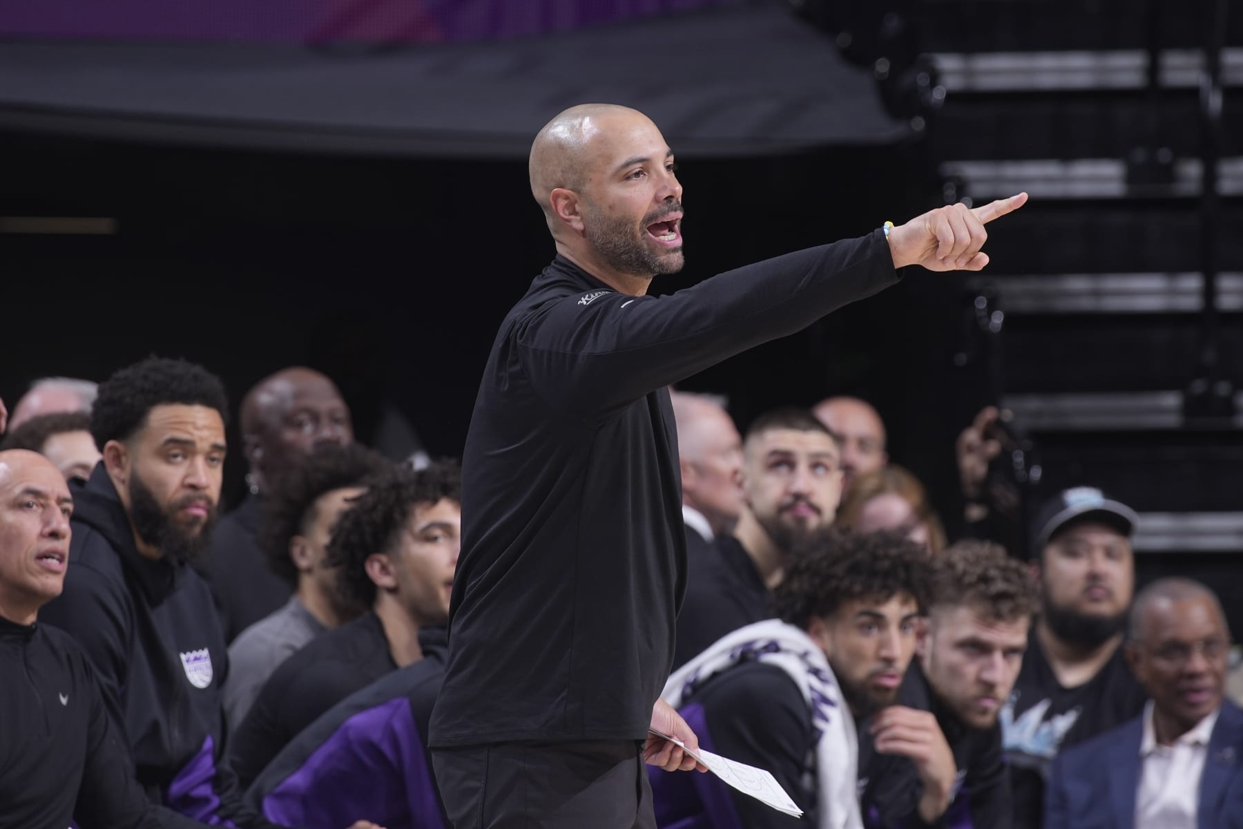 SACRAMENTO, CA - MARCH 31: Associate Head Coach Jordi Fernandez of the Sacramento Kings coaches during the game against the Utah Jazz on March 31, 2024 at Golden 1 Center in Sacramento, California. NOTE TO USER: User expressly acknowledges and agrees that, by downloading and or using this photograph, User is consenting to the terms and conditions of the Getty Images Agreement. Mandatory Copyright Notice: Copyright 2024 NBAE (Photo by Rocky Widner/NBAE via Getty Images)