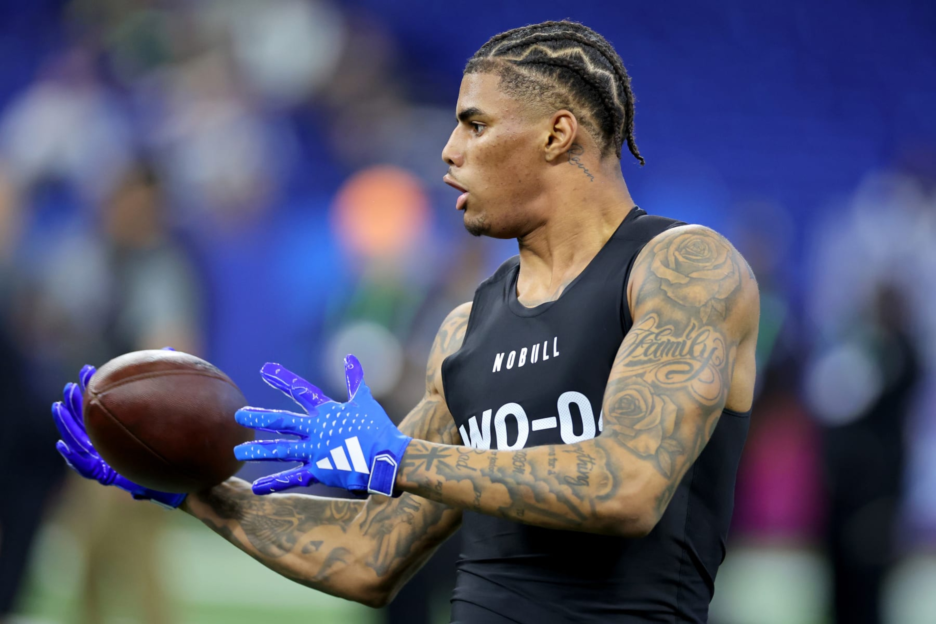 INDIANAPOLIS, INDIANA - MARCH 02: Keon Coleman #WO04 of Florida State participates in a drill during the NFL Combine at Lucas Oil Stadium on March 02, 2024 in Indianapolis, Indiana. (Photo by Stacy Revere/Getty Images) INDIANAPOLIS, INDIANA - MARCH 02: Keon Coleman #WO04 of Florida State participates in a drill during the NFL Combine at Lucas Oil Stadium on March 02, 2024 in Indianapolis, Indiana. (Photo by Stacy Revere/Getty Images)