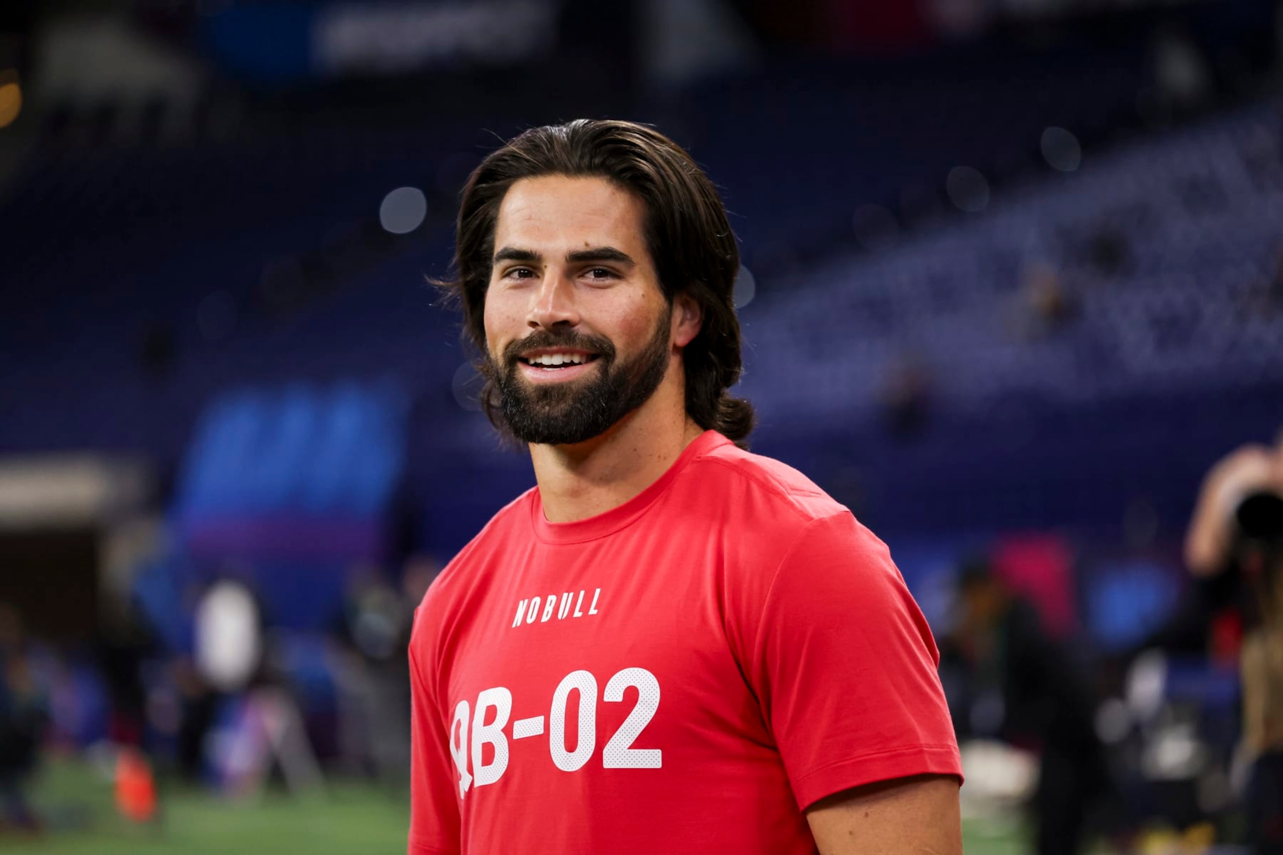 INDIANAPOLIS, INDIANA - MARCH 2: Sam Hartman #QB02 of Notre Dame smiles during the NFL Scouting Combine at Lucas Oil Stadium on March 2, 2024 in Indianapolis, Indiana. (Photo by Kara Durrette/Getty Images) INDIANAPOLIS, INDIANA - MARCH 2: Sam Hartman #QB02 of Notre Dame smiles during the NFL Scouting Combine at Lucas Oil Stadium on March 2, 2024 in Indianapolis, Indiana. (Photo by Kara Durrette/Getty Images)