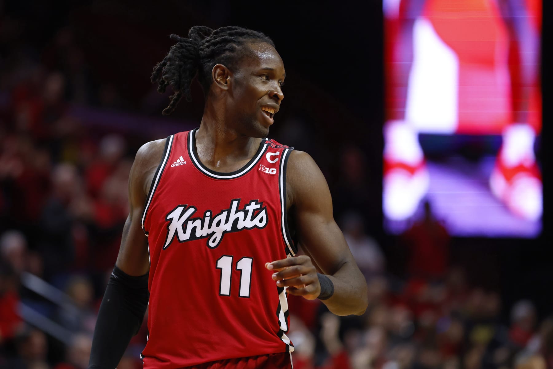 PISCATAWAY, NEW JERSEY - FEBRUARY 29: Clifford Omoruyi #11 of the Rutgers Scarlet Knights in action against the Michigan Wolverines during a game at Jersey Mike's Arena on February 29, 2024 in Piscataway, New Jersey. Rutgers defeated Michigan 82-52. (Photo by Rich Schultz/Getty Images)