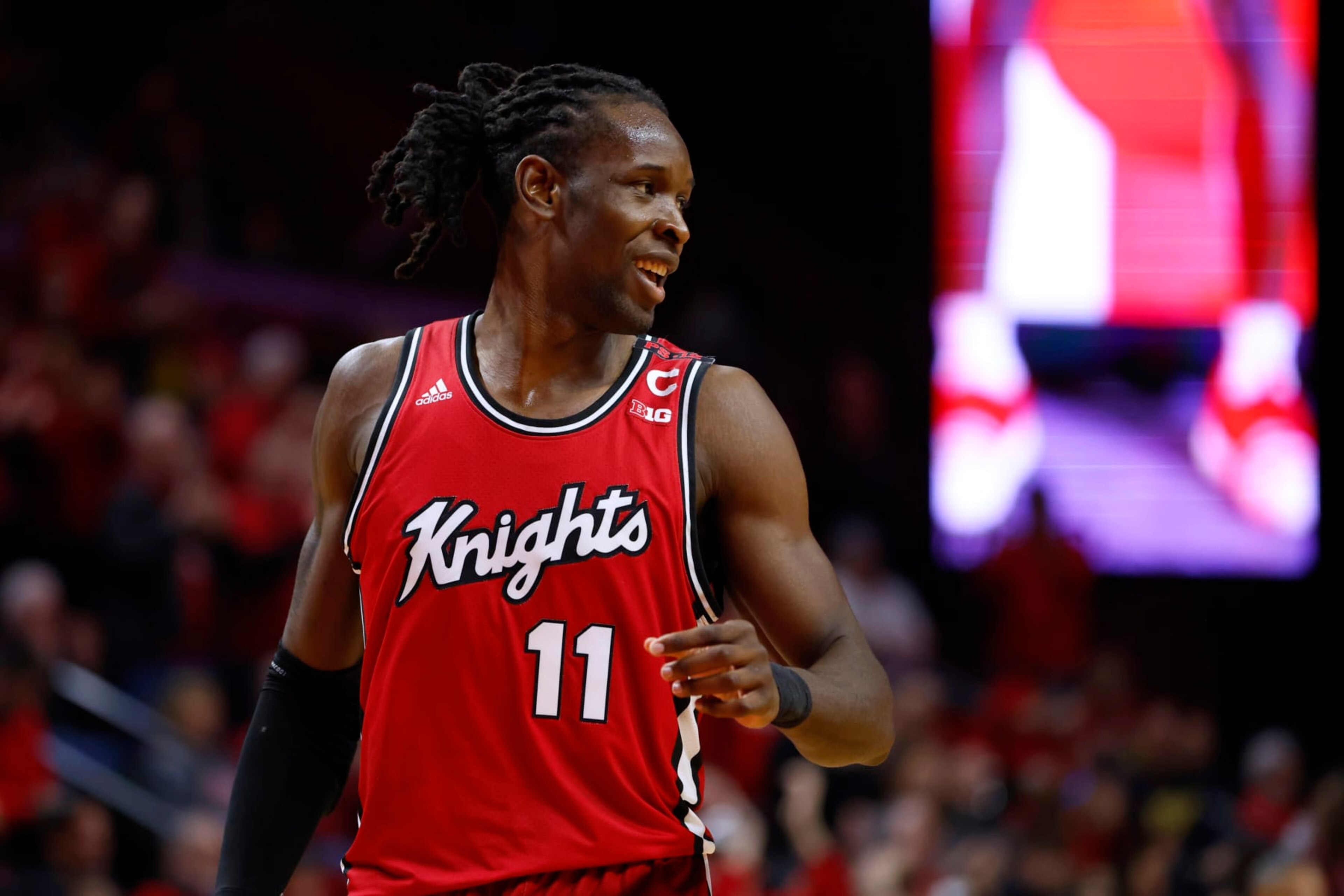 PISCATAWAY, NEW JERSEY - FEBRUARY 29: Clifford Omoruyi #11 of the Rutgers Scarlet Knights in action against the Michigan Wolverines during a game at Jersey Mike's Arena on February 29, 2024 in Piscataway, New Jersey. Rutgers defeated Michigan 82-52. (Photo by Rich Schultz/Getty Images)