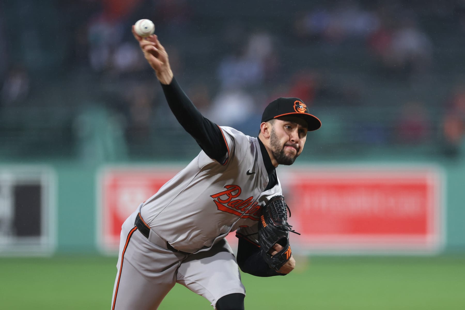 BOSTON, MASSACHUSETTS - APRIL 11: Grayson Rodriguez #30 of the Baltimore Orioles pitches in the first inning against the Boston Red Sox at Fenway Park on April 11, 2024 in Boston, Massachusetts. (Photo by Paul Rutherford/Getty Images)