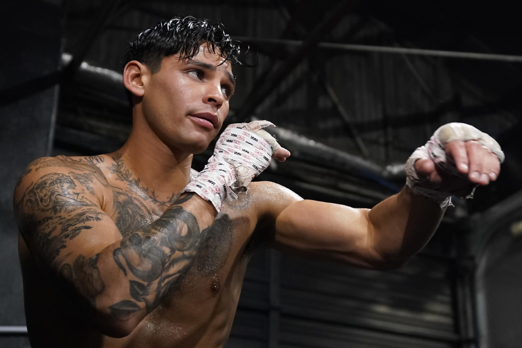 DALLAS, TEXAS - APRIL 09: Ryan Garcia in action during a media workout at World Class Boxing Gym on April 09, 2024 in Dallas, Texas. (Photo by Sam Hodde/Getty Images)