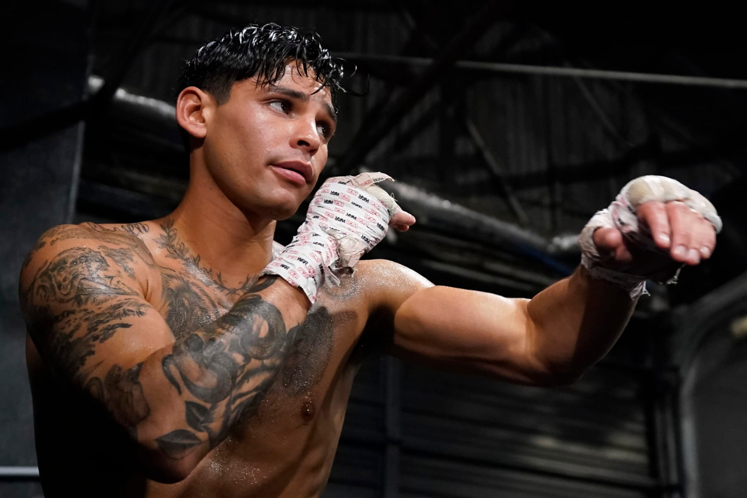 DALLAS, TEXAS - APRIL 09: Ryan Garcia in action during a media workout at World Class Boxing Gym on April 09, 2024 in Dallas, Texas. (Photo by Sam Hodde/Getty Images)