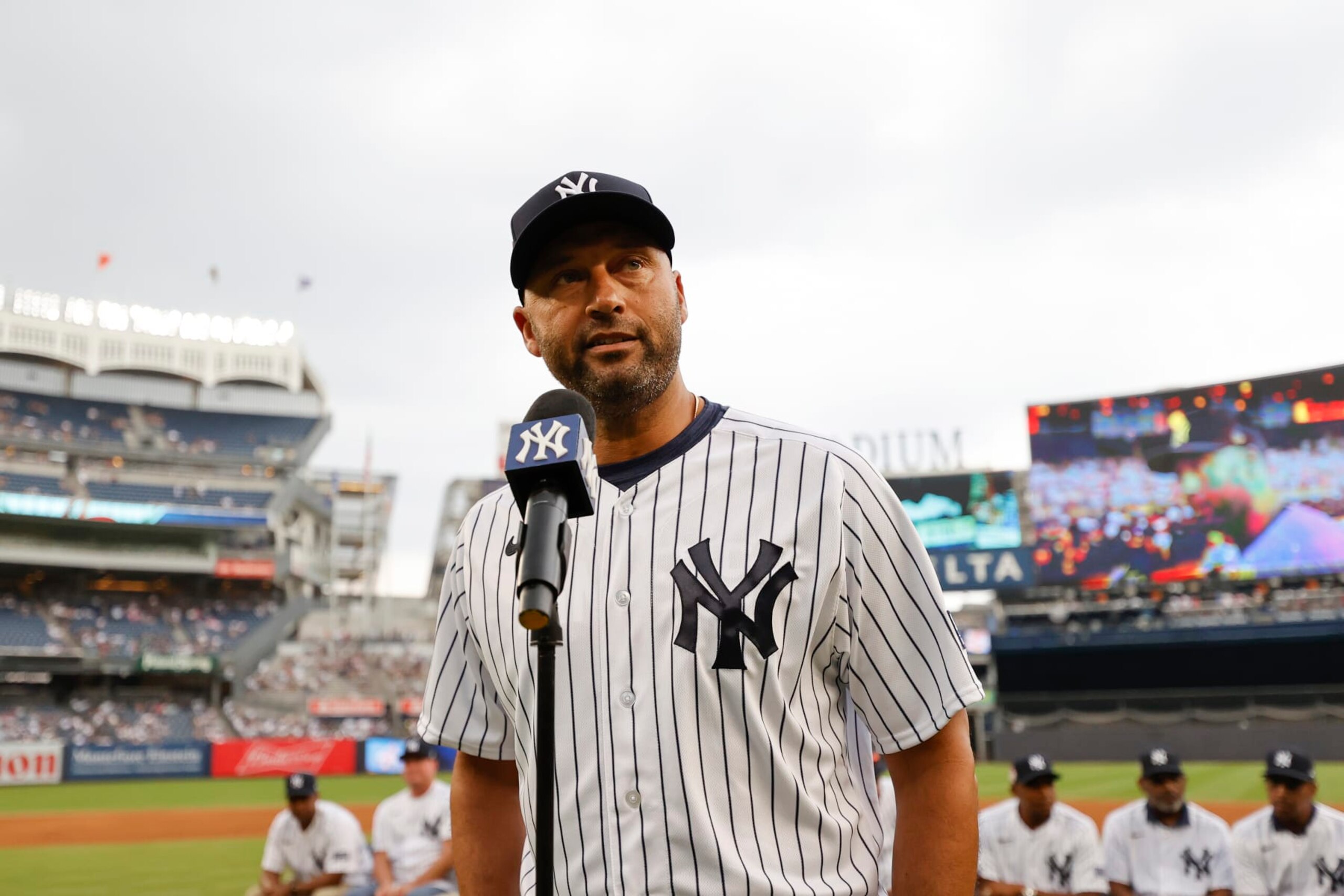 NEW YORK, NY - SEPTEMBER 9: Derek Jeter speaks at Old-Timers' Day at Yankee Stadium on September 9, 2023, in New York, New York. (Photo by New York Yankees/Getty Images) NEW YORK, NY - SEPTEMBER 9: Derek Jeter speaks at Old-Timers' Day at Yankee Stadium on September 9, 2023, in New York, New York. (Photo by New York Yankees/Getty Images)
