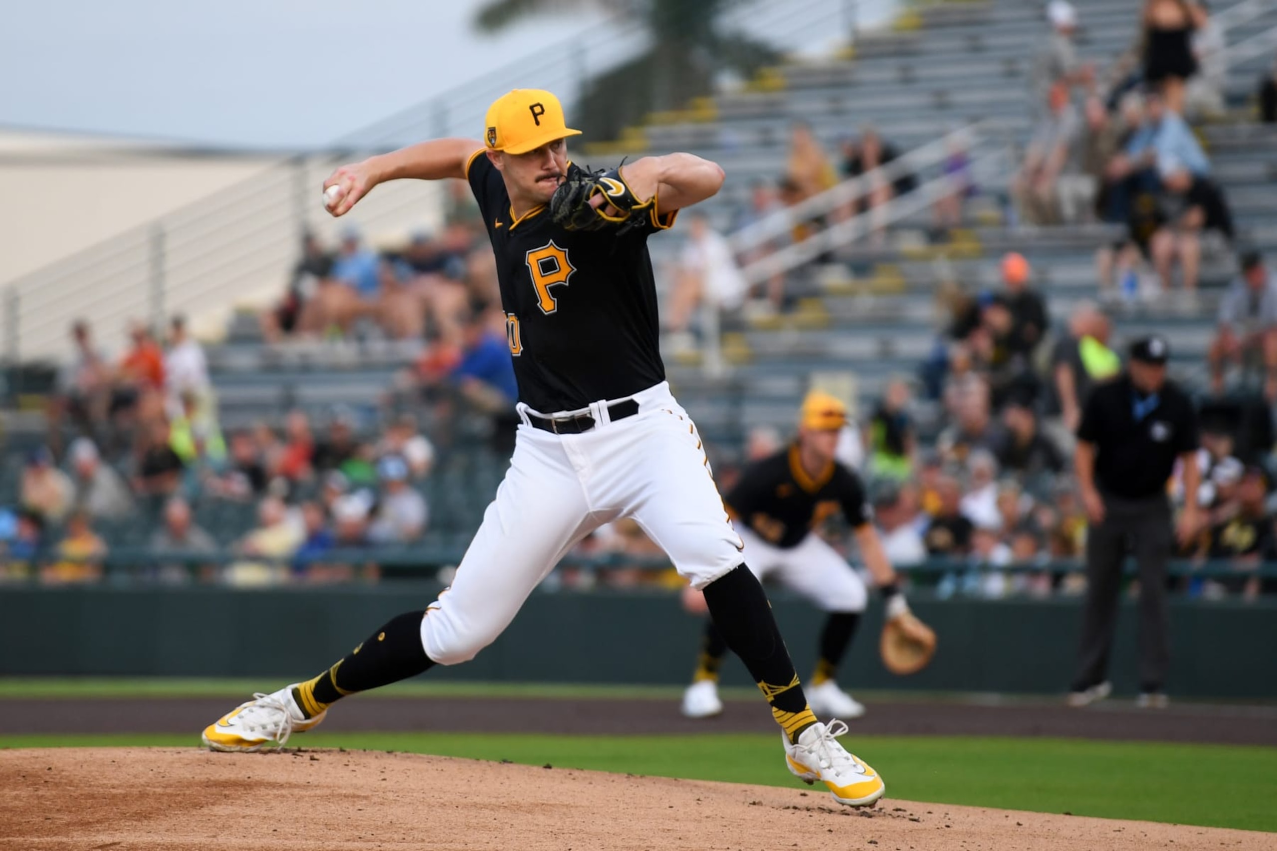 BRADENTON, FLORIDA - MARCH 14, 2024: Paul Skenes #30 of the Pittsburgh Pirates throws a pitch during the first inning of a spring training Spring Breakout game against the Baltimore Orioles at LECOM Park on March 14, 2024 in Bradenton, Florida. (Photo by George Kubas/Diamond Images via Getty Images)
