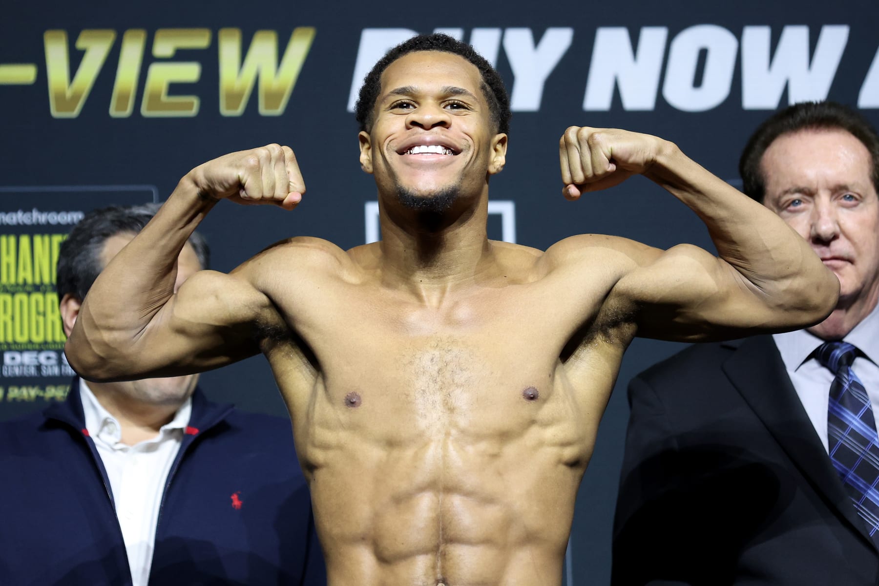 SAN FRANCISCO, CALIFORNIA - DECEMBER 08: Devin Haney weigh-ins for his fight against Regis Prograis face for the WBC World Super Lightweight Title at Chase Center on December 08, 2023 in San Francisco, California. (Photo by Ezra Shaw/Getty Images)