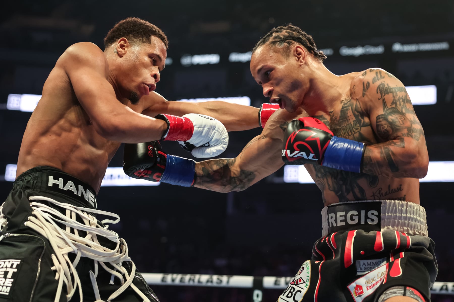 SAN FRANCISCO, CALIFORNIA - DECEMBER 09: Regis Prograis punches Devin Haney during their WBC World Super Lightweight Title fight at Chase Center on December 09, 2023 in San Francisco, California. (Photo by Ezra Shaw/Getty Images)