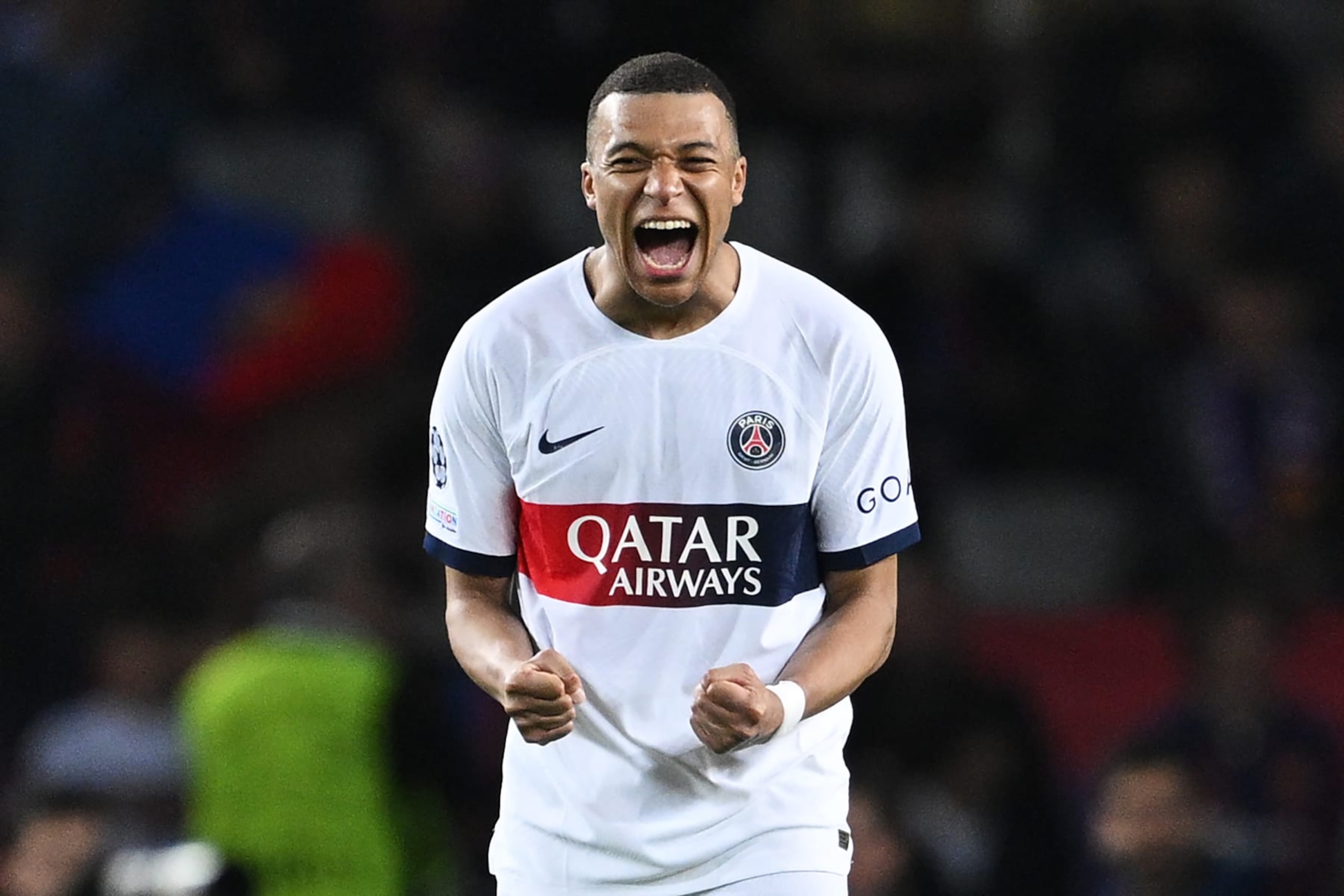 BARCELONA, SPAIN - APRIL 16: Kylian Mbappe of Paris Saint-Germain celebrates victory in the UEFA Champions League quarter-final second leg match between FC Barcelona and Paris Saint-Germain at Estadi Olimpic Lluis Companys on April 16, 2024 in Barcelona, Spain. (Photo by David Ramos/Getty Images) BARCELONA, SPAIN - APRIL 16: Kylian Mbappe of Paris Saint-Germain celebrates victory in the UEFA Champions League quarter-final second leg match between FC Barcelona and Paris Saint-Germain at Estadi Olimpic Lluis Companys on April 16, 2024 in Barcelona, Spain. (Photo by David Ramos/Getty Images)