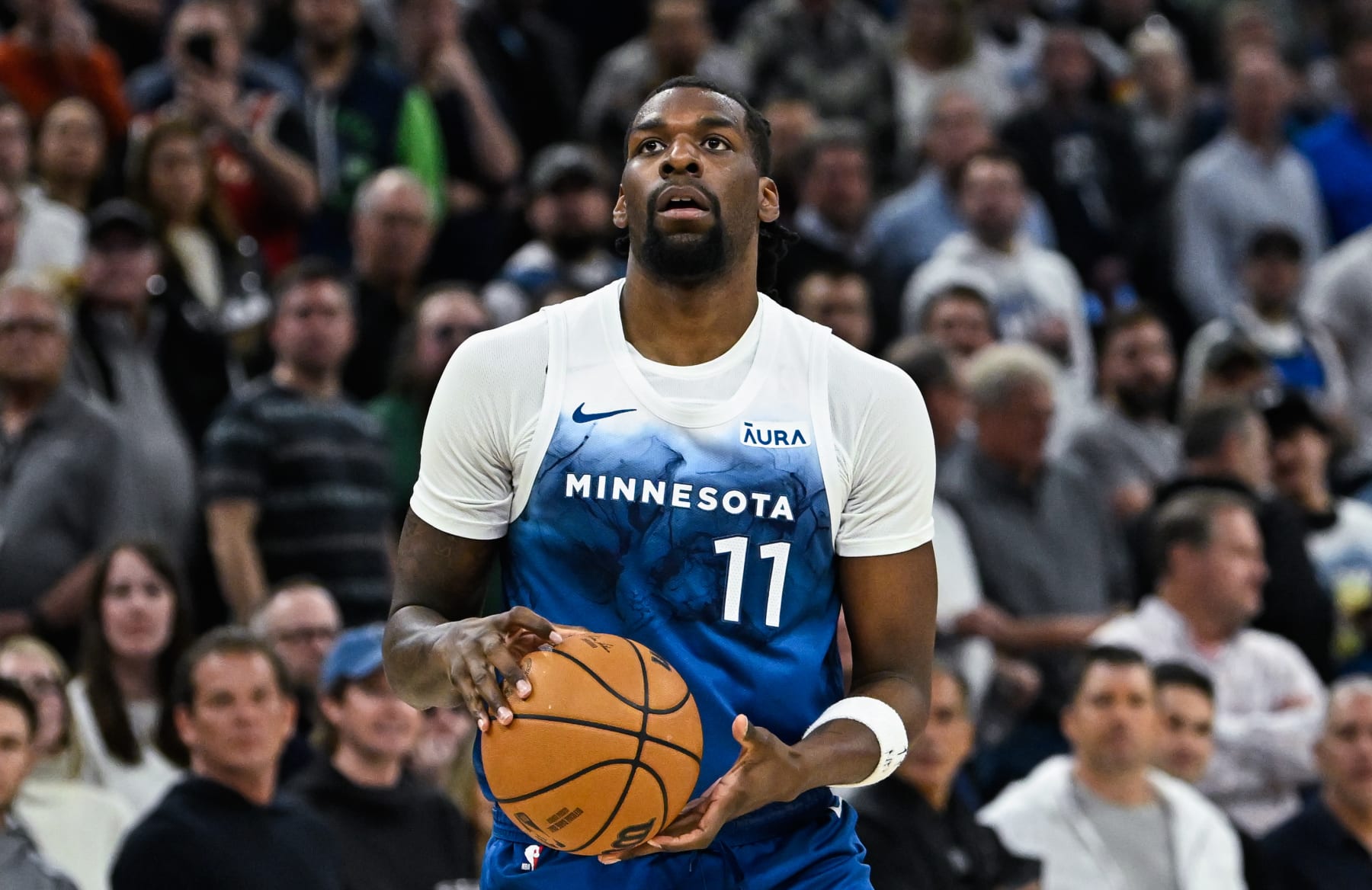 MINNEAPOLIS, MINNESOTA - APRIL 9: Naz Reid #11 of the Minnesota Timberwolves shoots the ball in the first quarter of the game against the Washington Wizards at Target Center on April 9, 2024 in Minneapolis, Minnesota. NOTE TO USER: User expressly acknowledges and agrees that, by downloading and or using this photograph, User is consenting to the terms and conditions of the Getty Images License Agreement. (Photo by Stephen Maturen/Getty Images)