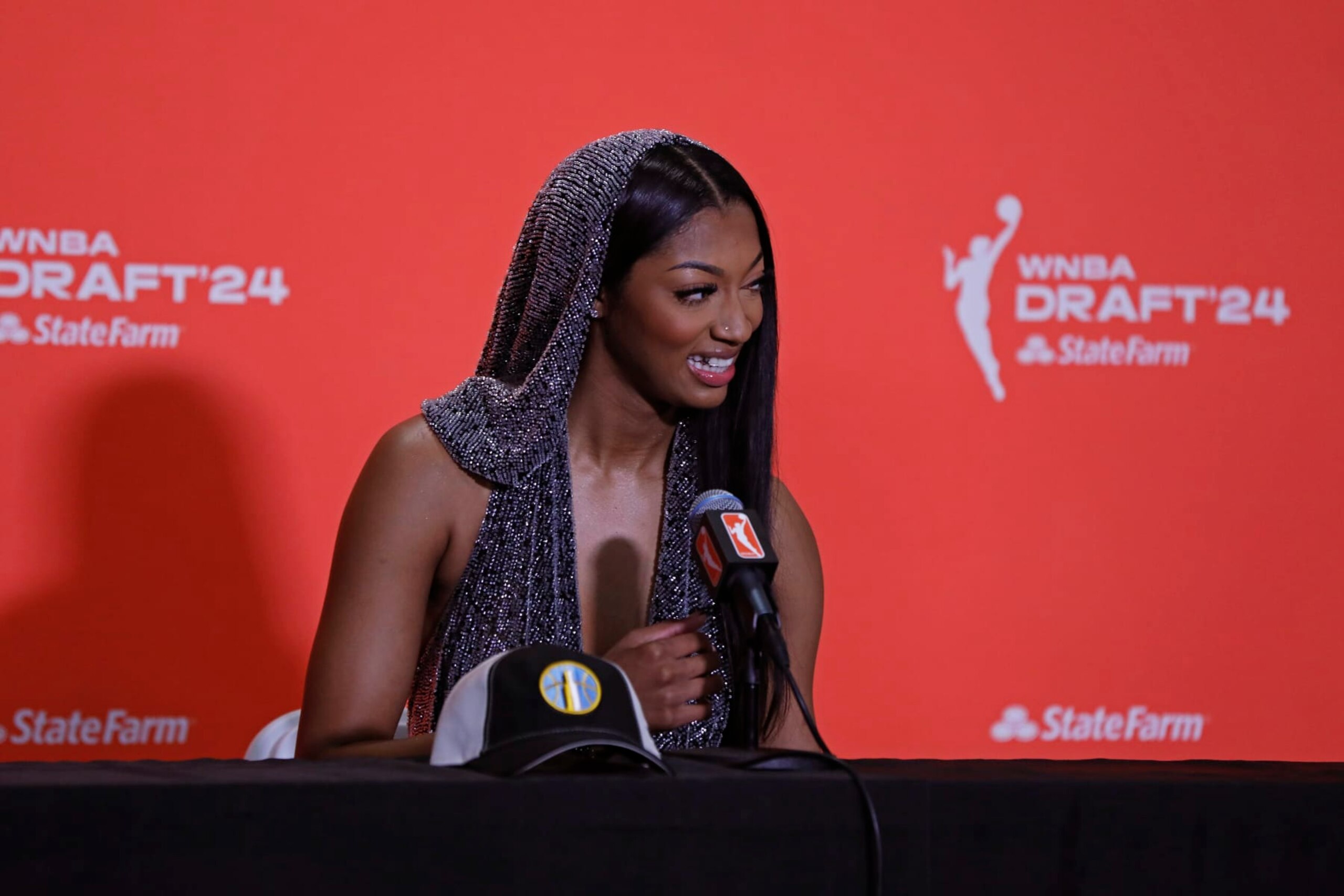NEW YORK, NY - APRIL 15: Angel Reese talks to the media during the 2024 WNBA Draft on April 15, 2024 at the Brooklyn Academy of Music in Brooklyn, New York. NOTE TO USER: User expressly acknowledges and agrees that, by downloading and or using this photograph, User is consenting to the terms and conditions of the Getty Images License Agreement. Mandatory Copyright Notice: Copyright 2024 NBAE (Photo by Katherine Tyler/NBAE via Getty Images) NEW YORK, NY - APRIL 15: Angel Reese talks to the media during the 2024 WNBA Draft on April 15, 2024 at the Brooklyn Academy of Music in Brooklyn, New York. NOTE TO USER: User expressly acknowledges and agrees that, by downloading and or using this photograph, User is consenting to the terms and conditions of the Getty Images License Agreement. Mandatory Copyright Notice: Copyright 2024 NBAE (Photo by Katherine Tyler/NBAE via Getty Images)