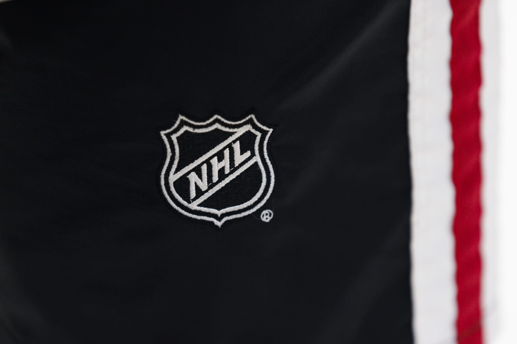 LOS ANGELES, CA - MARCH 19: A detail view of an NHL logo during an NHL hockey game between the Chicago Blackhawks and the Los Angeles Kings on March 19, 2024 at Crypto.com Arena in Los Angeles, CA. (Photo by Ric Tapia/Icon Sportswire via Getty Images)
