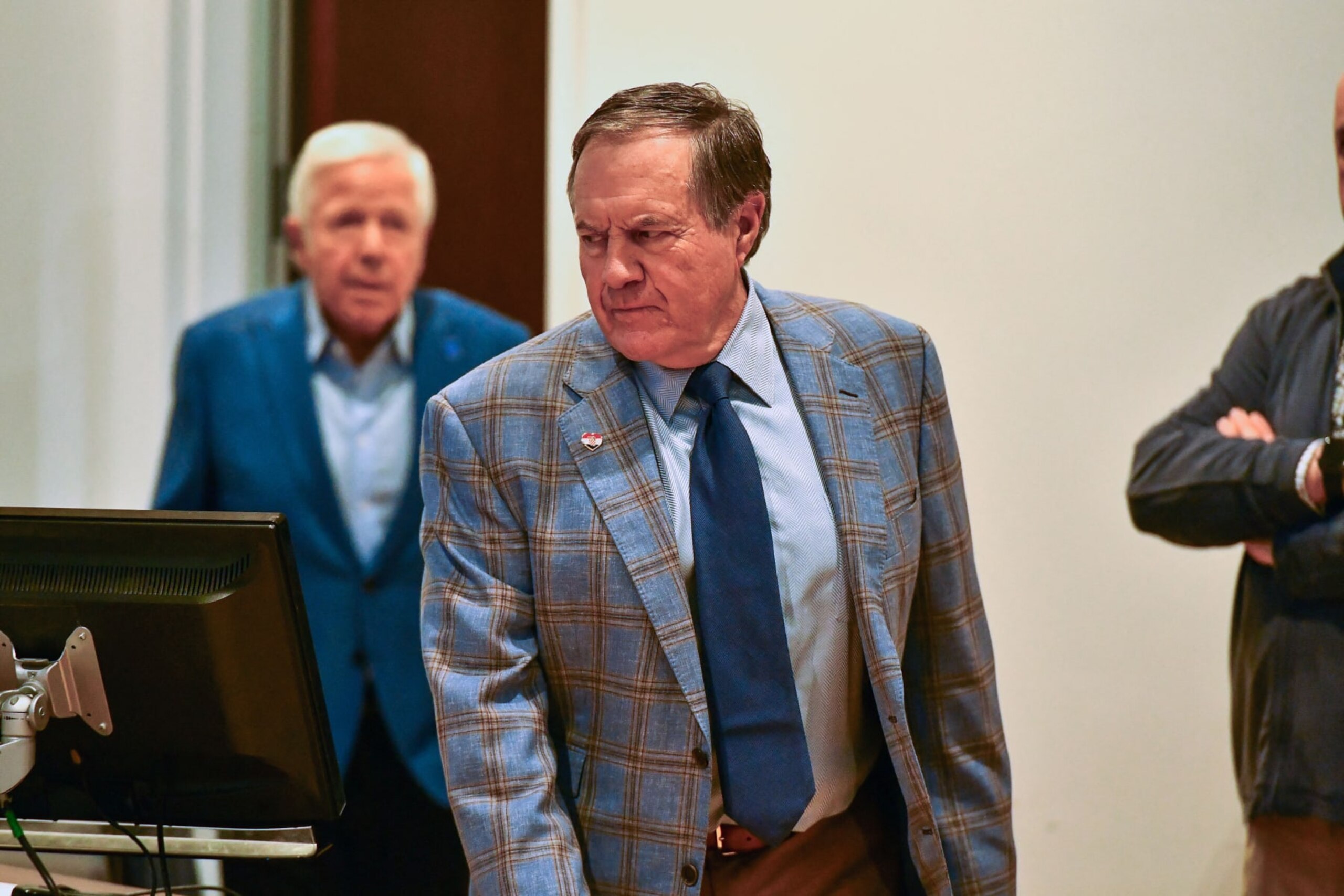 New England Patriots head coach Bill Belichick arrives to announce he is leaving the team during a press conference at Gillette Stadium in Foxborough, Massachusetts, on January 11, 2024. Belichick, the NFL mastermind who has guided the New England Patriots to a record six Super Bowl titles as head coach, is parting ways with the team after 24 seasons. (Photo by Joseph Prezioso / AFP) (Photo by JOSEPH PREZIOSO/AFP via Getty Images)