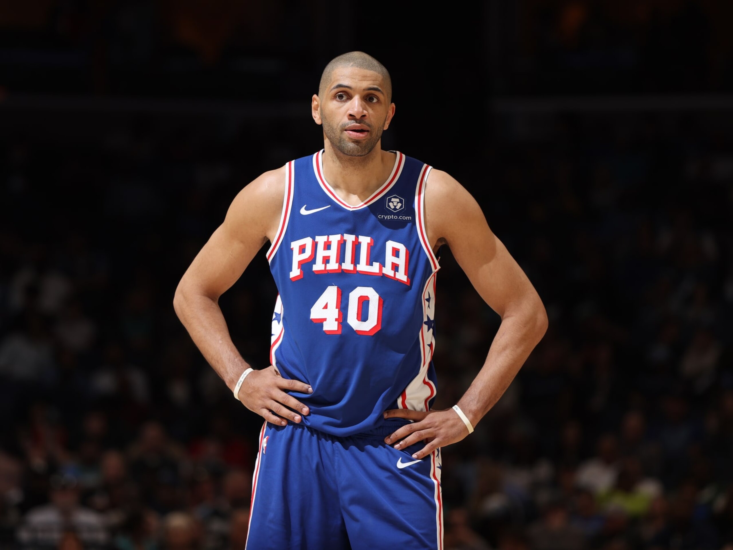 MEMPHIS, TN - APRIL 6: Nicolas Batum #40 of the Philadelphia 76ers looks on during the game against the Memphis Grizzlies on April 6, 2024 at FedExForum in Memphis, Tennessee. NOTE TO USER: User expressly acknowledges and agrees that, by downloading and or using this photograph, User is consenting to the terms and conditions of the Getty Images License Agreement. Mandatory Copyright Notice: Copyright 2024 NBAE (Photo by Joe Murphy/NBAE via Getty Images) MEMPHIS, TN - APRIL 6: Nicolas Batum #40 of the Philadelphia 76ers looks on during the game against the Memphis Grizzlies on April 6, 2024 at FedExForum in Memphis, Tennessee. NOTE TO USER: User expressly acknowledges and agrees that, by downloading and or using this photograph, User is consenting to the terms and conditions of the Getty Images License Agreement. Mandatory Copyright Notice: Copyright 2024 NBAE (Photo by Joe Murphy/NBAE via Getty Images)