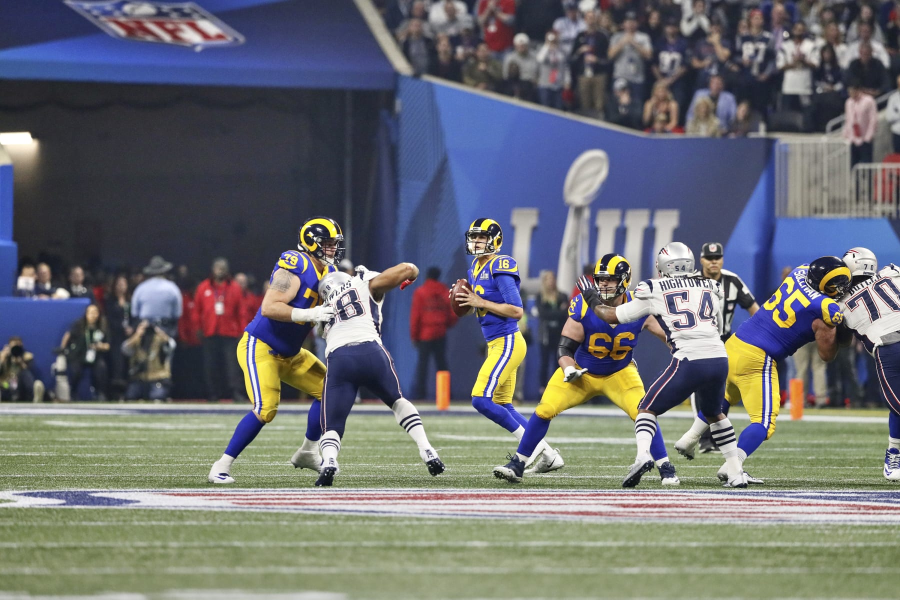 Football: Super Bowl LIII: Los Angeles Rams QB Jared Goff (16) in action vs New England Patriots at Mercedes-Benz Stadium.
Atlanta, GA 2/3/2019
CREDIT: David E. Klutho (Photo by David E. Klutho /Sports Illustrated via Getty Images)
(Set Number: X162458 TK1 )