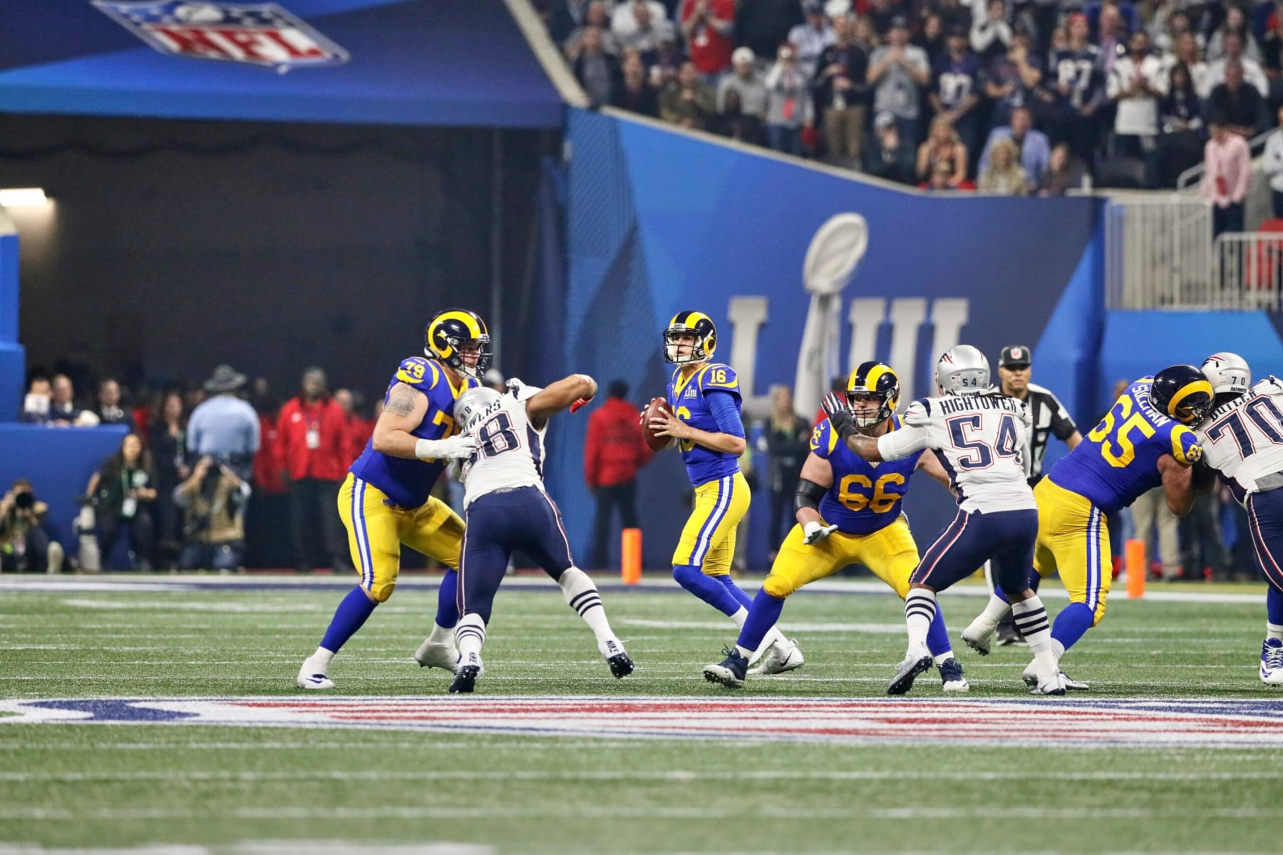 Football: Super Bowl LIII: Los Angeles Rams QB Jared Goff (16) in action vs New England Patriots at Mercedes-Benz Stadium.
Atlanta, GA 2/3/2019
CREDIT: David E. Klutho (Photo by David E. Klutho /Sports Illustrated via Getty Images)
(Set Number: X162458 TK1 ) Football: Super Bowl LIII: Los Angeles Rams QB Jared Goff (16) in action vs New England Patriots at Mercedes-Benz Stadium.
Atlanta, GA 2/3/2019
CREDIT: David E. Klutho (Photo by David E. Klutho /Sports Illustrated via Getty Images)
(Set Number: X162458 TK1 )