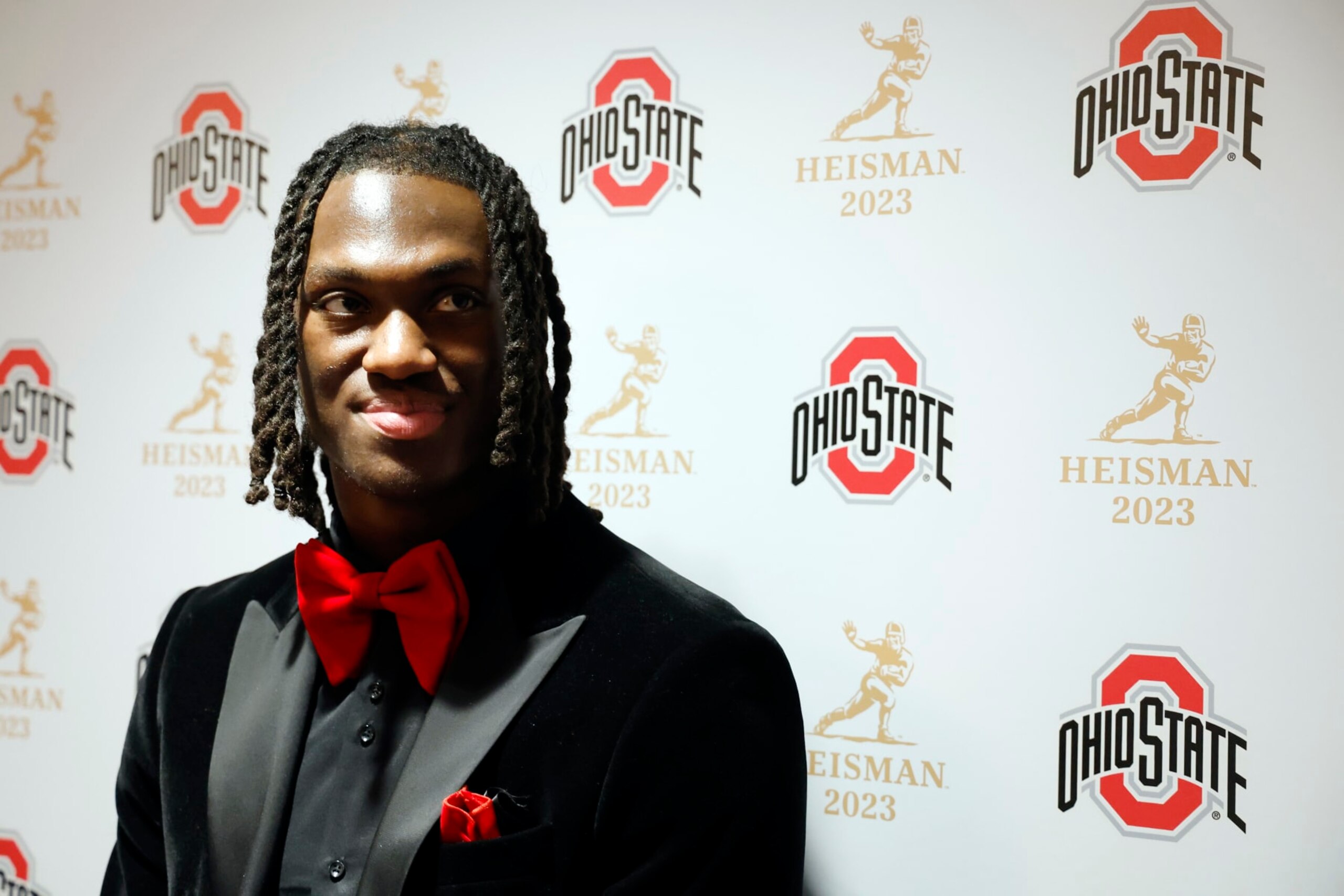 NEW YORK, NEW YORK - DECEMBER 09: Wide receiver Marvin Harrison Jr. of the Ohio State Buckeyes speaks to the media during a press conference ahead of The Heisman Memorial Trophy ceremony at New York Marriott Marquis Hotel on December 09, 2023 in New York City. (Photo by Sarah Stier/Getty Images) NEW YORK, NEW YORK - DECEMBER 09: Wide receiver Marvin Harrison Jr. of the Ohio State Buckeyes speaks to the media during a press conference ahead of The Heisman Memorial Trophy ceremony at New York Marriott Marquis Hotel on December 09, 2023 in New York City. (Photo by Sarah Stier/Getty Images)