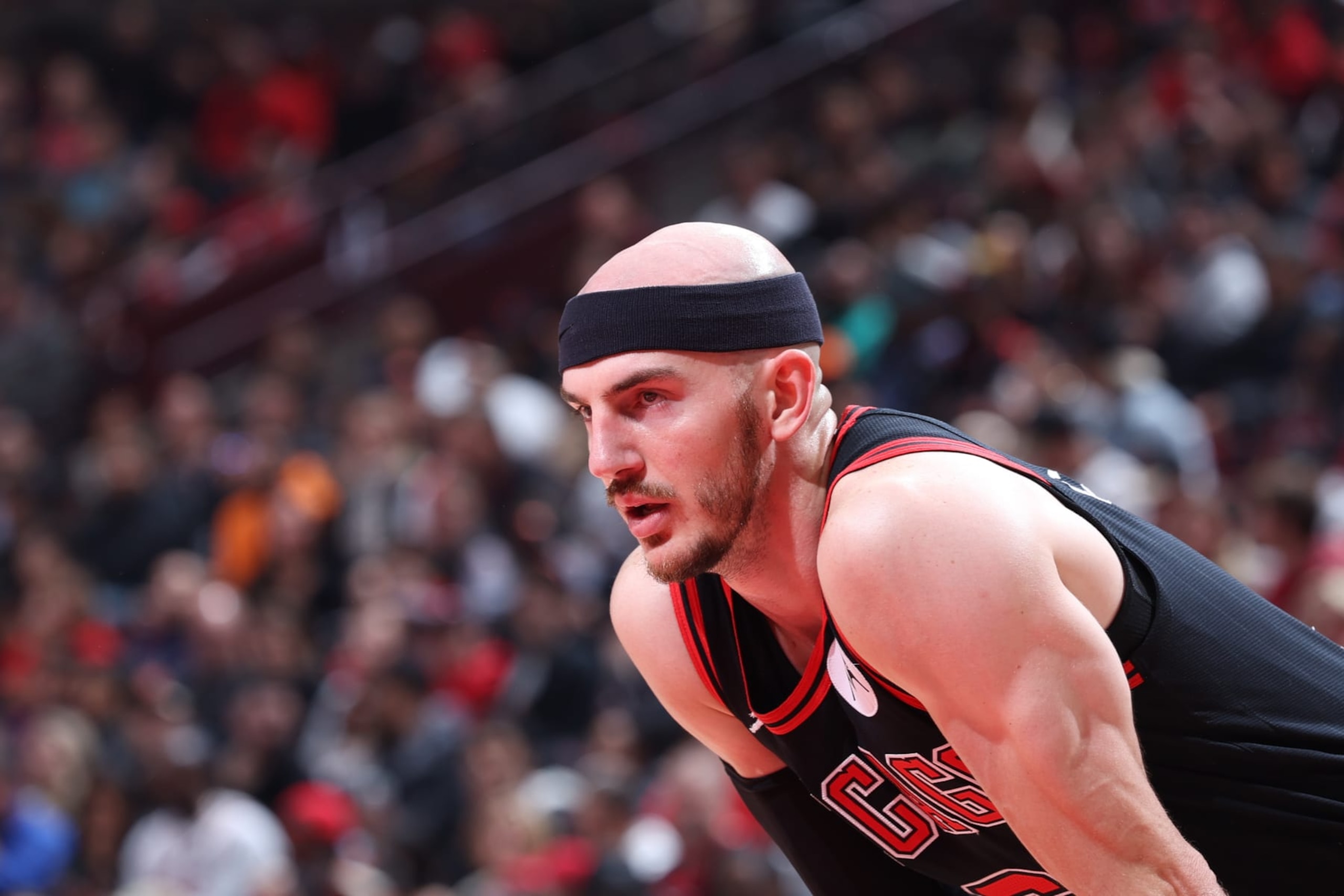 CHICAGO, IL - APRIL 17: Alex Caruso #6 of the Chicago Bulls looks on during the game against the Atlanta Hawks during the 2024 Play-In Tournament on April 17, 2024 at United Center in Chicago, Illinois. NOTE TO USER: User expressly acknowledges and agrees that, by downloading and or using this photograph, User is consenting to the terms and conditions of the Getty Images License Agreement. Mandatory Copyright Notice: Copyright 2024 NBAE (Photo by Jeff Haynes/NBAE via Getty Images) CHICAGO, IL - APRIL 17: Alex Caruso #6 of the Chicago Bulls looks on during the game against the Atlanta Hawks during the 2024 Play-In Tournament on April 17, 2024 at United Center in Chicago, Illinois. NOTE TO USER: User expressly acknowledges and agrees that, by downloading and or using this photograph, User is consenting to the terms and conditions of the Getty Images License Agreement. Mandatory Copyright Notice: Copyright 2024 NBAE (Photo by Jeff Haynes/NBAE via Getty Images)