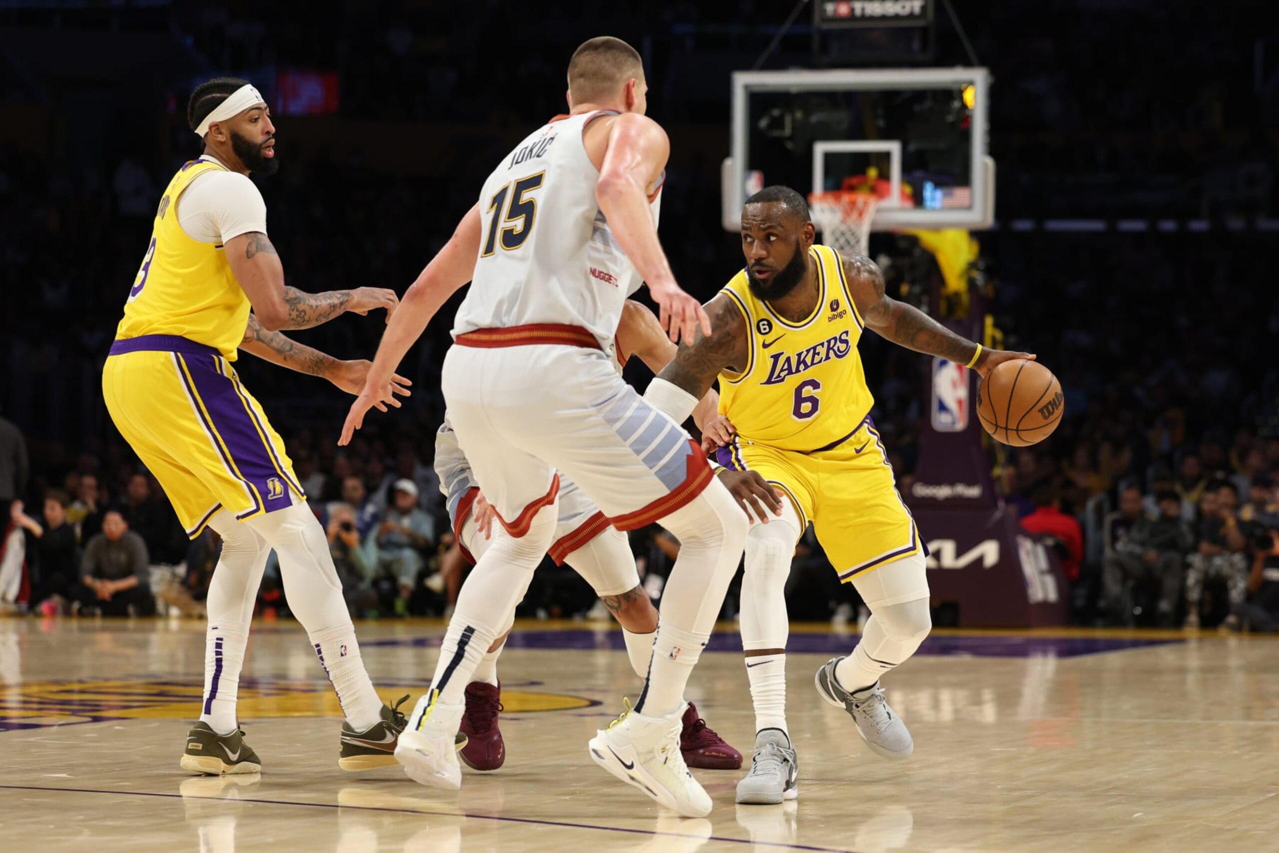 Anthony Davis, Nikola JokiÄ and LeBron James