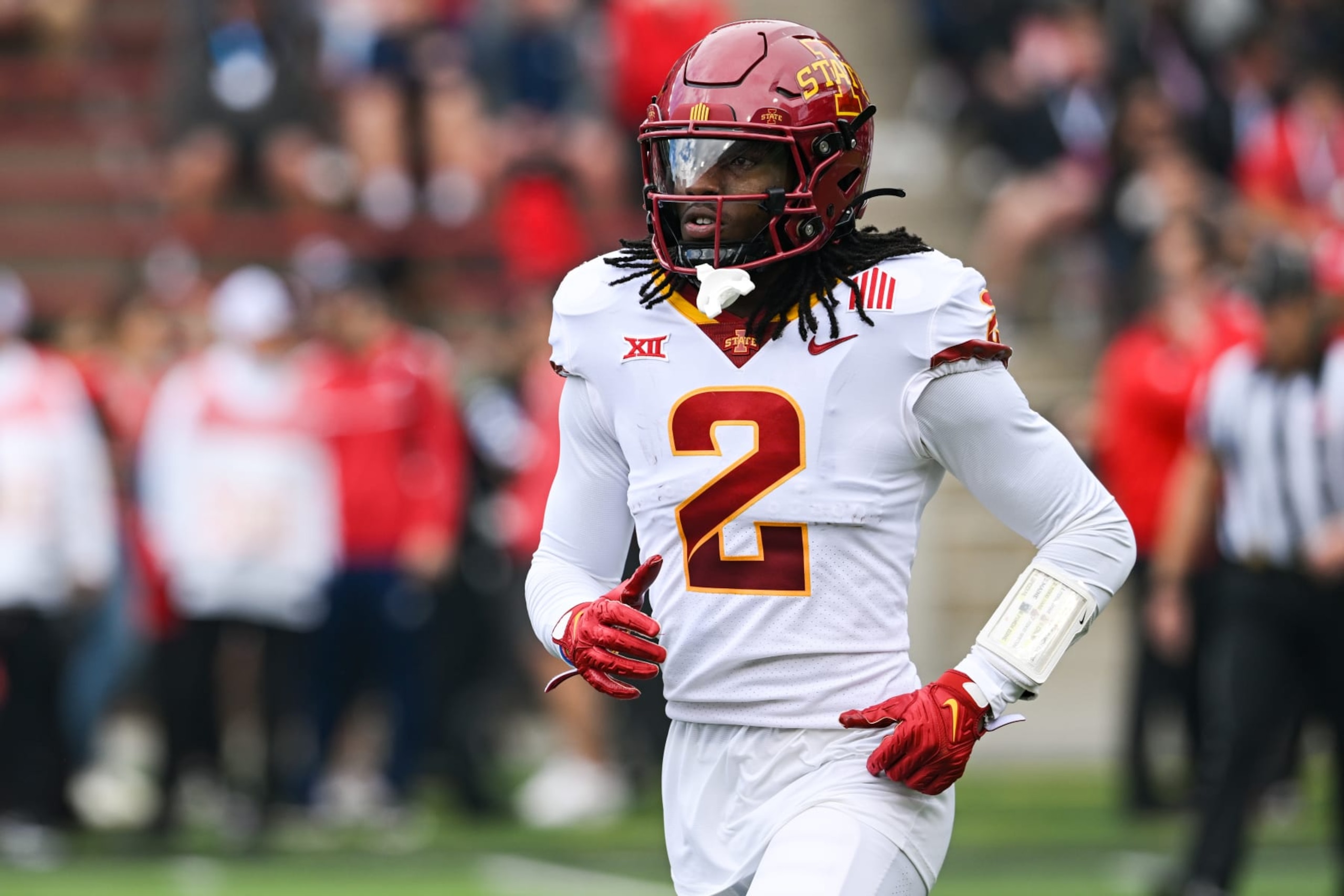 CINCINNATI, OH - OCTOBER 14: Iowa State DB T.J. Tampa (2) prior to a college football game between the Iowa State Cyclones and Cincinnati Bearcats on October 14, 2023 at Nippert Stadium in Cincinnati, OH. (Photo by James Black/Icon Sportswire via Getty Images) CINCINNATI, OH - OCTOBER 14: Iowa State DB T.J. Tampa (2) prior to a college football game between the Iowa State Cyclones and Cincinnati Bearcats on October 14, 2023 at Nippert Stadium in Cincinnati, OH. (Photo by James Black/Icon Sportswire via Getty Images)