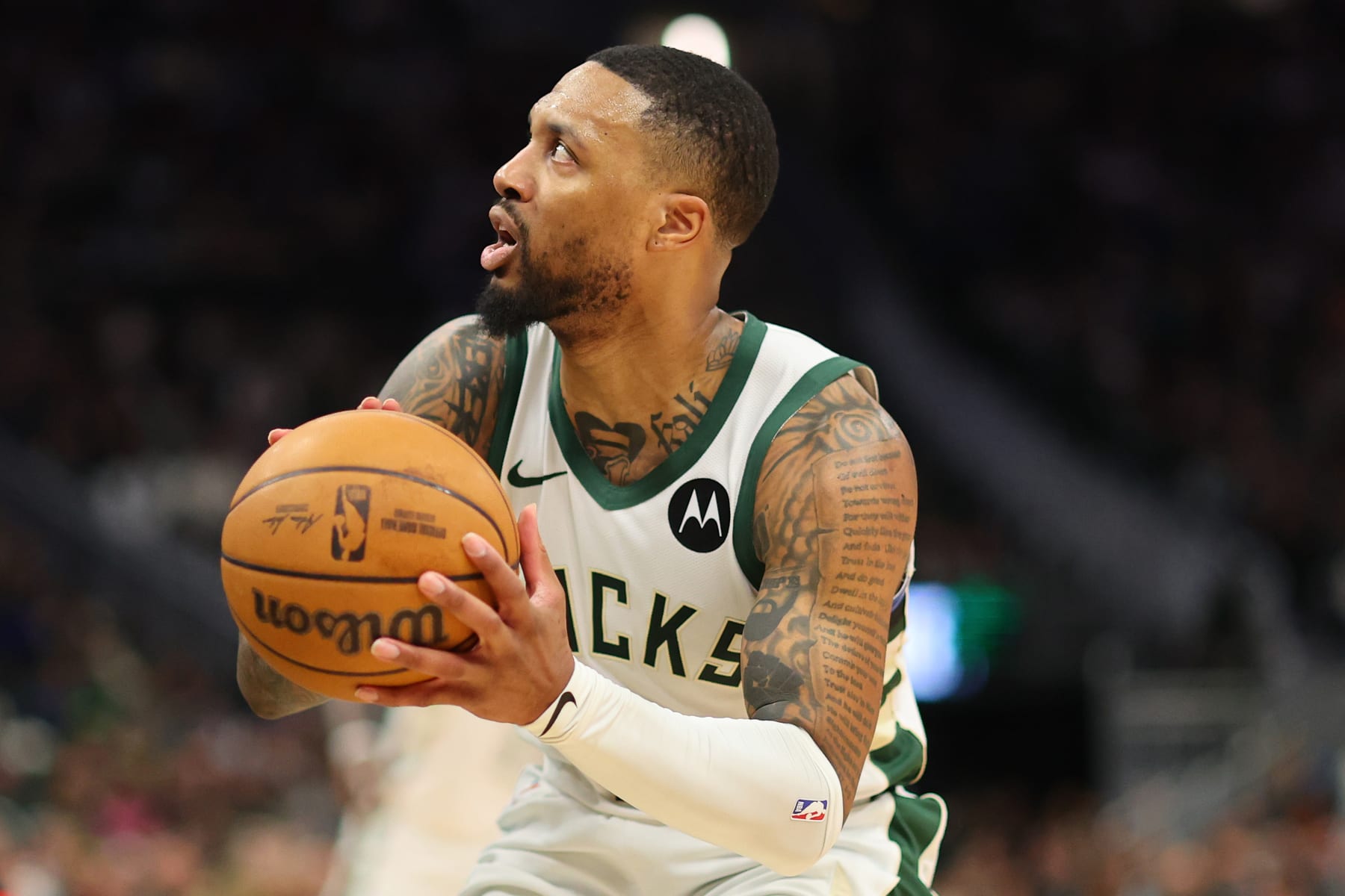 MILWAUKEE, WISCONSIN - APRIL 05: Damian Lillard #0 of the Milwaukee Bucks handles the ball during a game against the Toronto Raptors at Fiserv Forum on April 05, 2024 in Milwaukee, Wisconsin. NOTE TO USER: User expressly acknowledges and agrees that, by downloading and or using this photograph, User is consenting to the terms and conditions of the Getty Images License Agreement. (Photo by Stacy Revere/Getty Images)