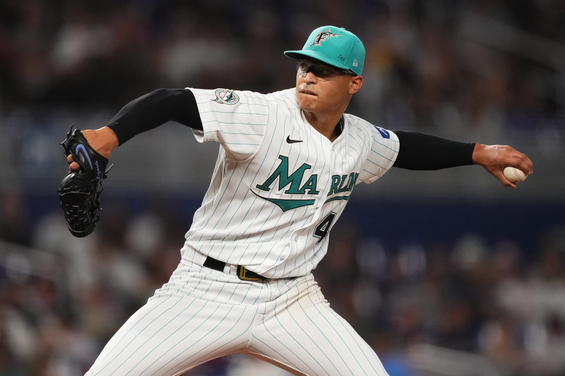 MIAMI, FLORIDA - AUGUST 11: Jesus Luzardo #44 of the Miami Marlins delivers a pitch in the game against the New York Yankees at loanDepot park on August 11, 2023 in Miami, Florida. (Photo by Jasen Vinlove/Miami Marlins/Getty Images)