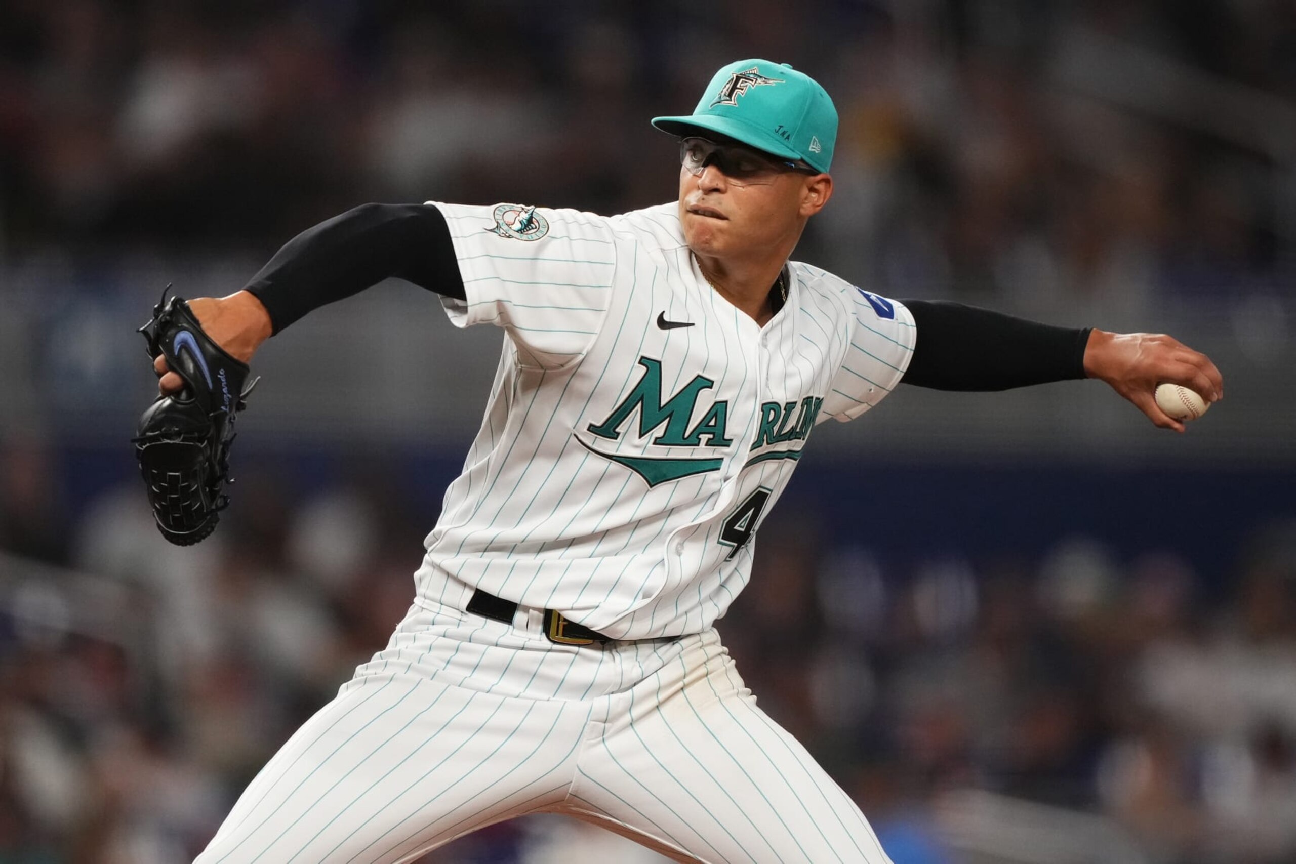 MIAMI, FLORIDA - AUGUST 11: Jesus Luzardo #44 of the Miami Marlins delivers a pitch in the game against the New York Yankees at loanDepot park on August 11, 2023 in Miami, Florida. (Photo by Jasen Vinlove/Miami Marlins/Getty Images)