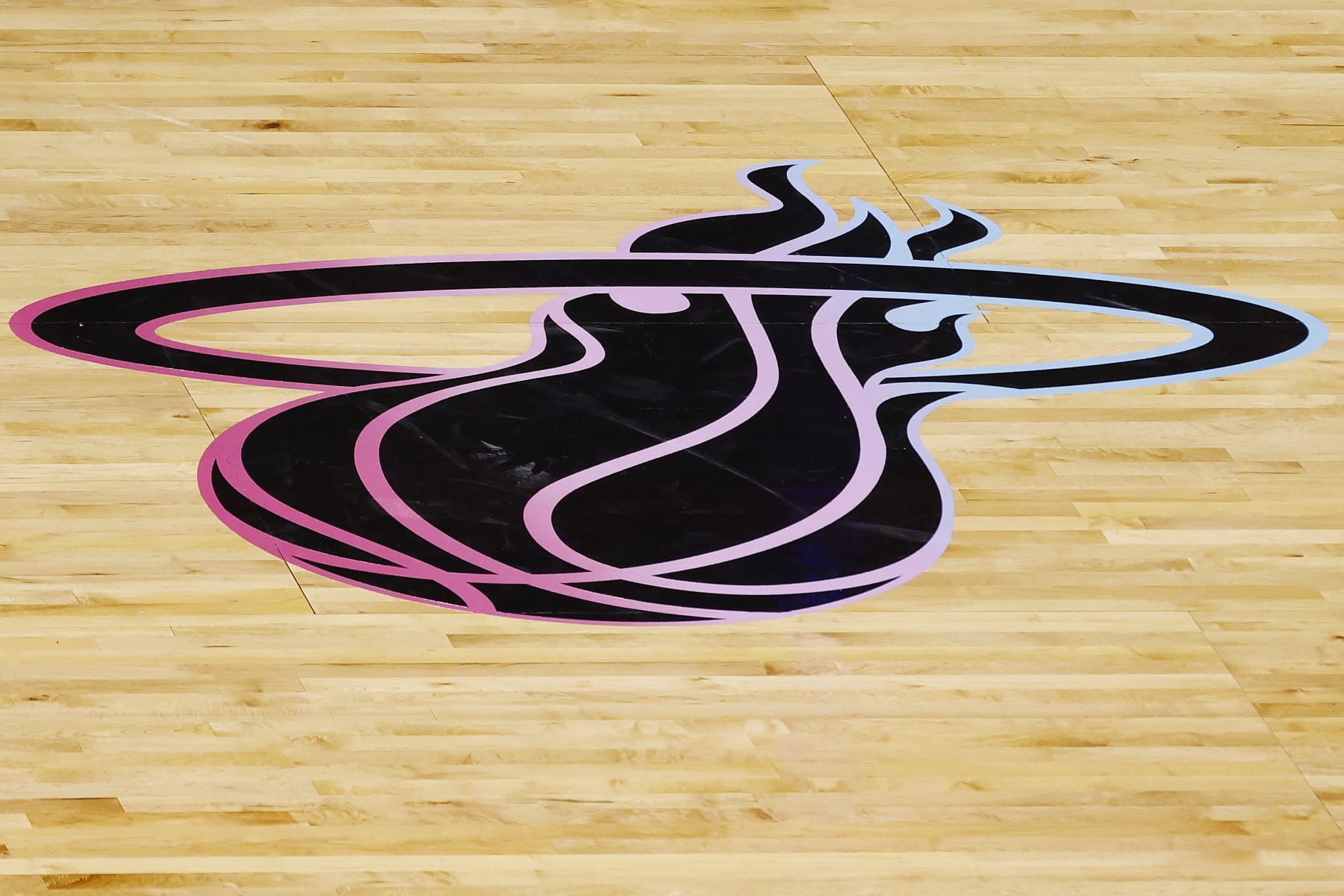 MIAMI, FLORIDA - JANUARY 04: A detail of the Miami Heat "Vice Versa" logo on the court during the game against the Oklahoma City Thunder at American Airlines Arena on January 04, 2021 in Miami, Florida. NOTE TO USER: User expressly acknowledges and agrees that, by downloading and or using this photograph, User is consenting to the terms and conditions of the Getty Images License Agreement. (Photo by Michael Reaves/Getty Images)
