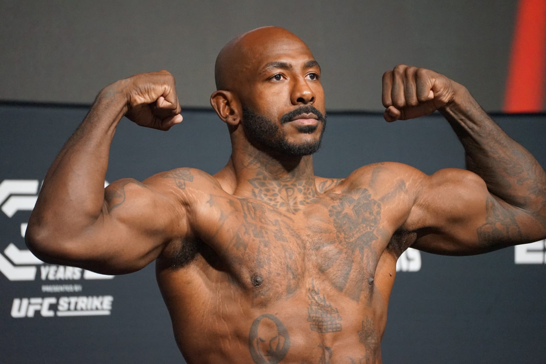 LAS VEGAS, NV - DECEMBER 8: Khalil Rountree Jr. weighs in for their fight at the UFC Vegas 83 official weigh-ins on December 8, 2023, at the UFC APEX in Las Vegas, NV. (Photo by Amy Kaplan/Icon Sportswire via Getty Images)